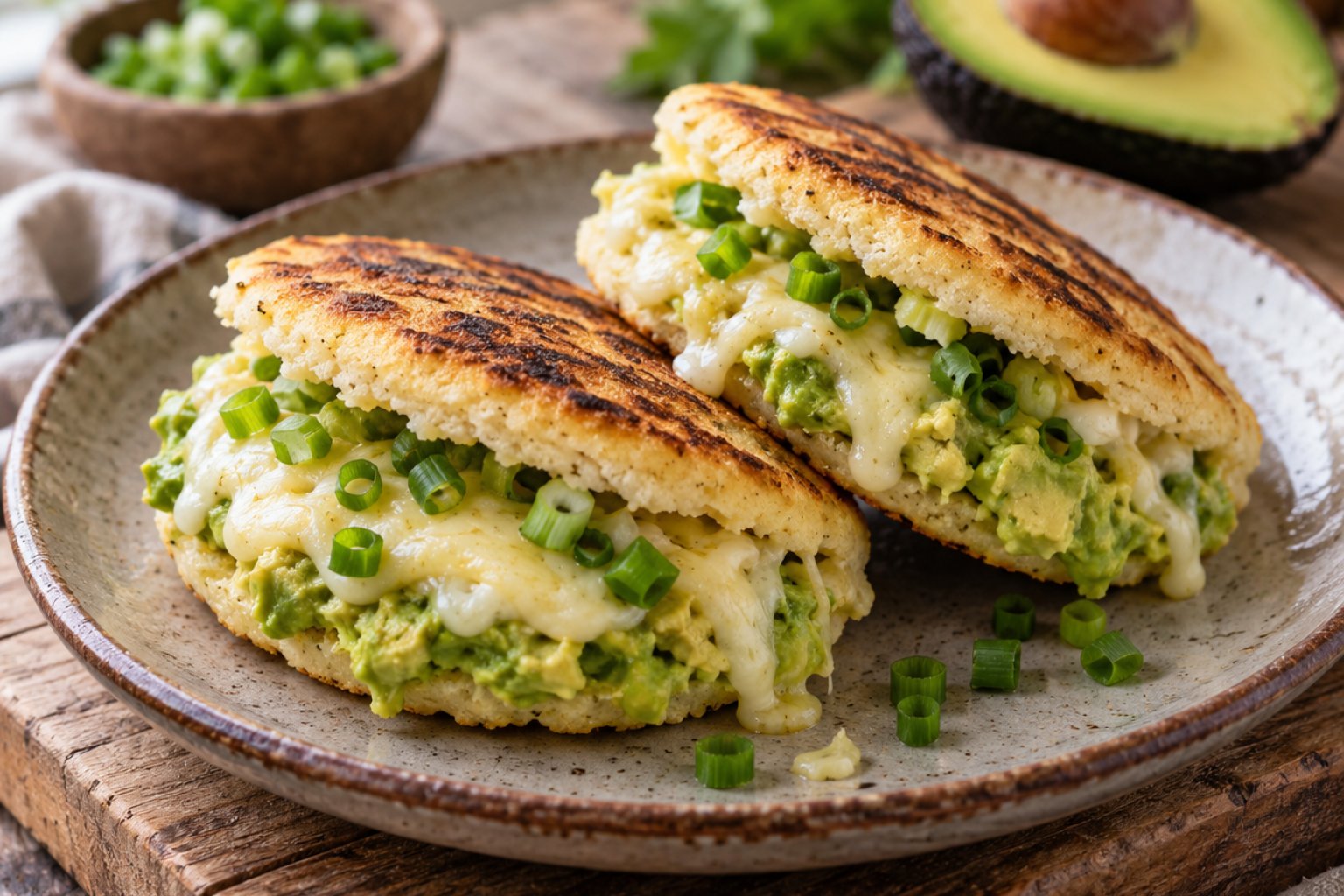 Kolumbianische Arepas mit Avocado und Käse
