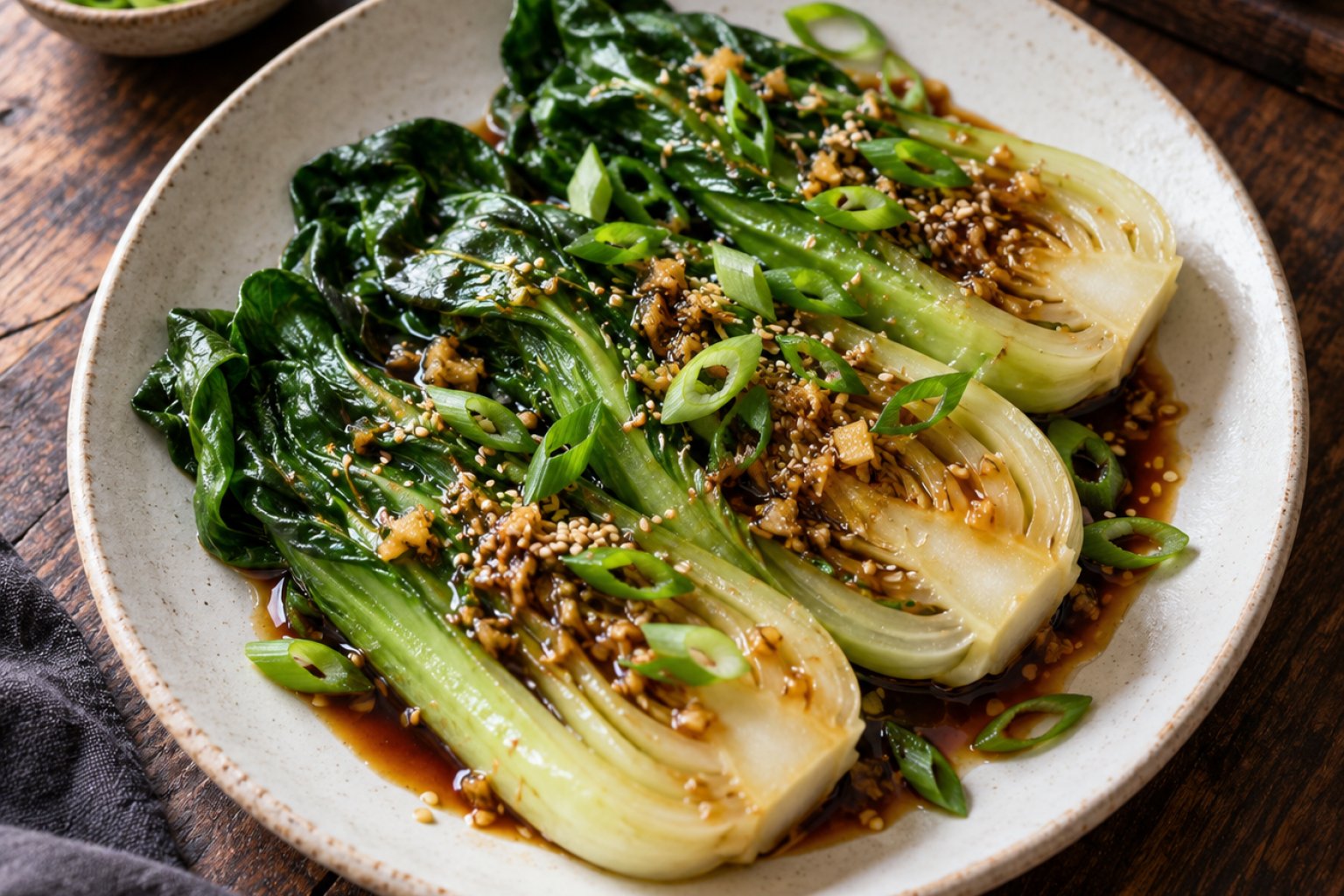 Gedämpfter Bok Choy mit Ingwer-Sojasauce