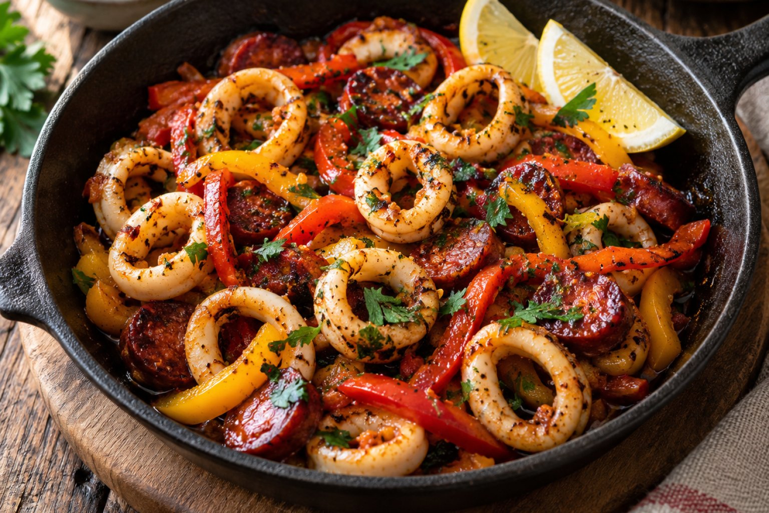 Gebratener Tintenfisch mit Chorizo und Paprika