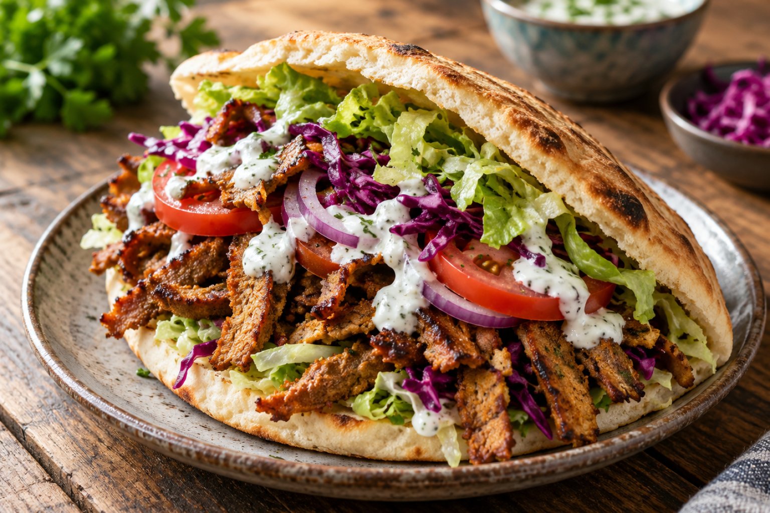 Gebratener Seitan-Döner im Fladenbrot