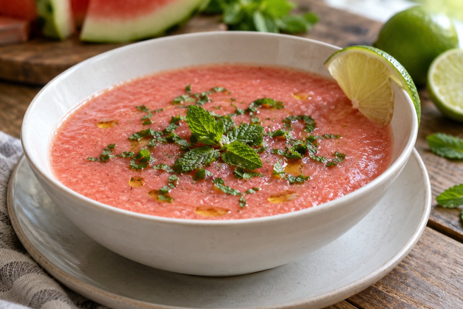 Kalte Melonen-Minz-Suppe mit Limette – Rezept mit Kalorien und Nährwerten