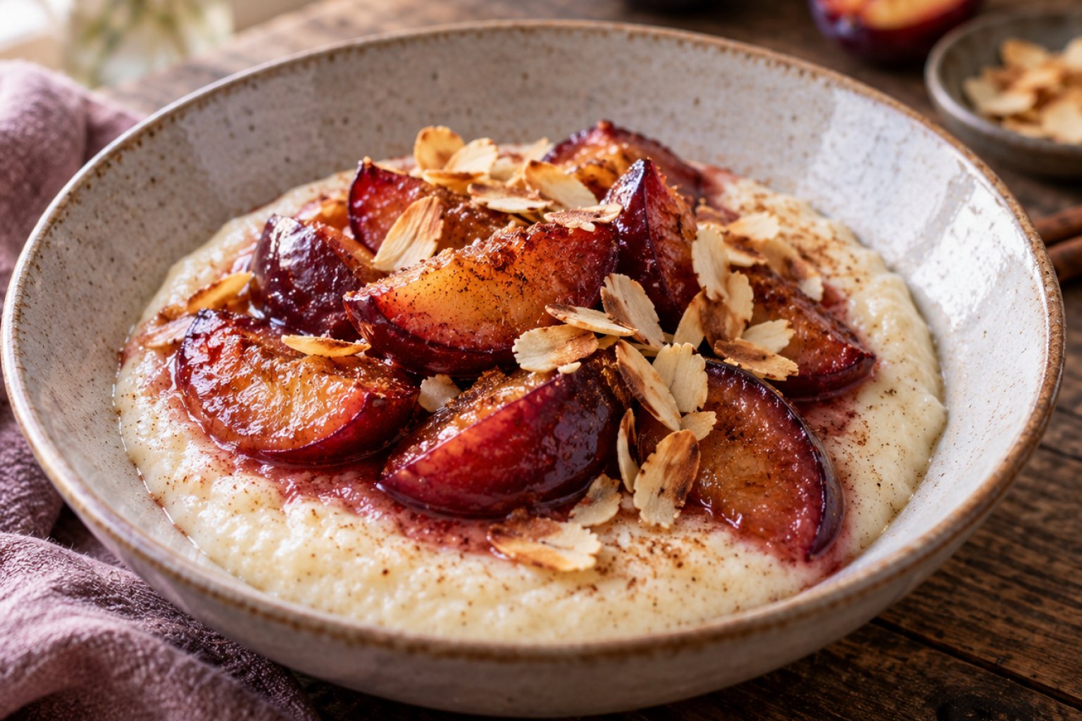 Protein-Grießpudding mit Zimtpflaumen