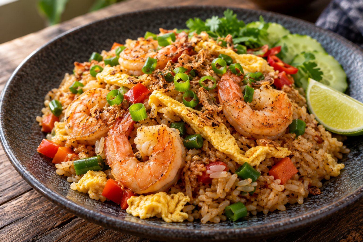 Malaysisches Nasi Goreng mit Garnelen
