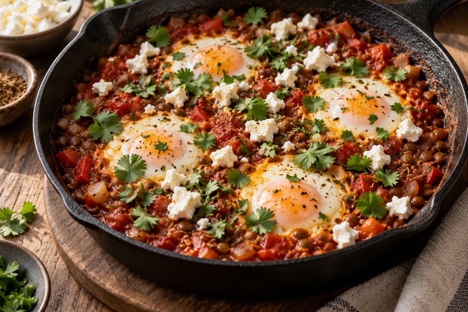Shakshuka-Linsen-Topf mit Kreuzkümmel