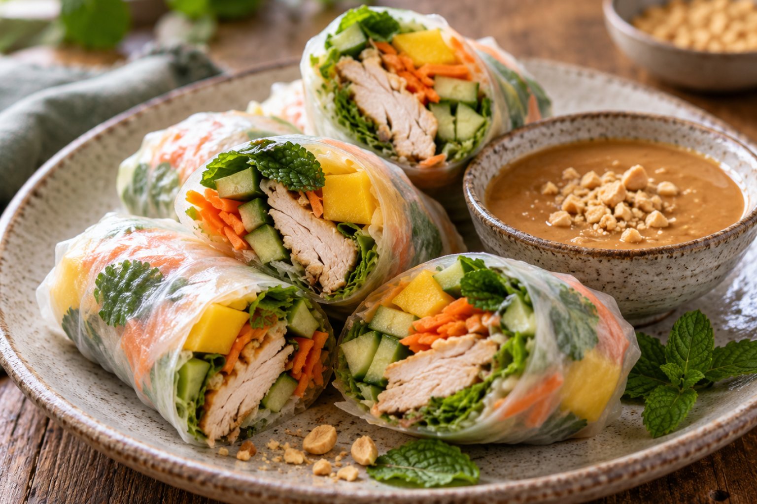 Hähnchen-Reispapier-Rollen mit Mango