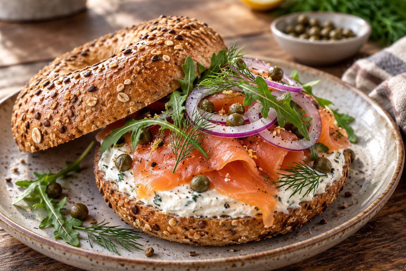 Protein-Bagel mit Lachs und Frischkäse