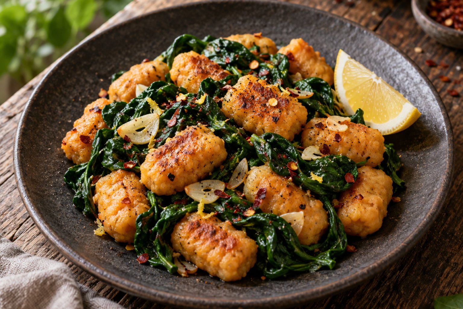Rote-Linsen-Gnocchi mit Spinat – Rezept mit Kalorien und Nährwerten