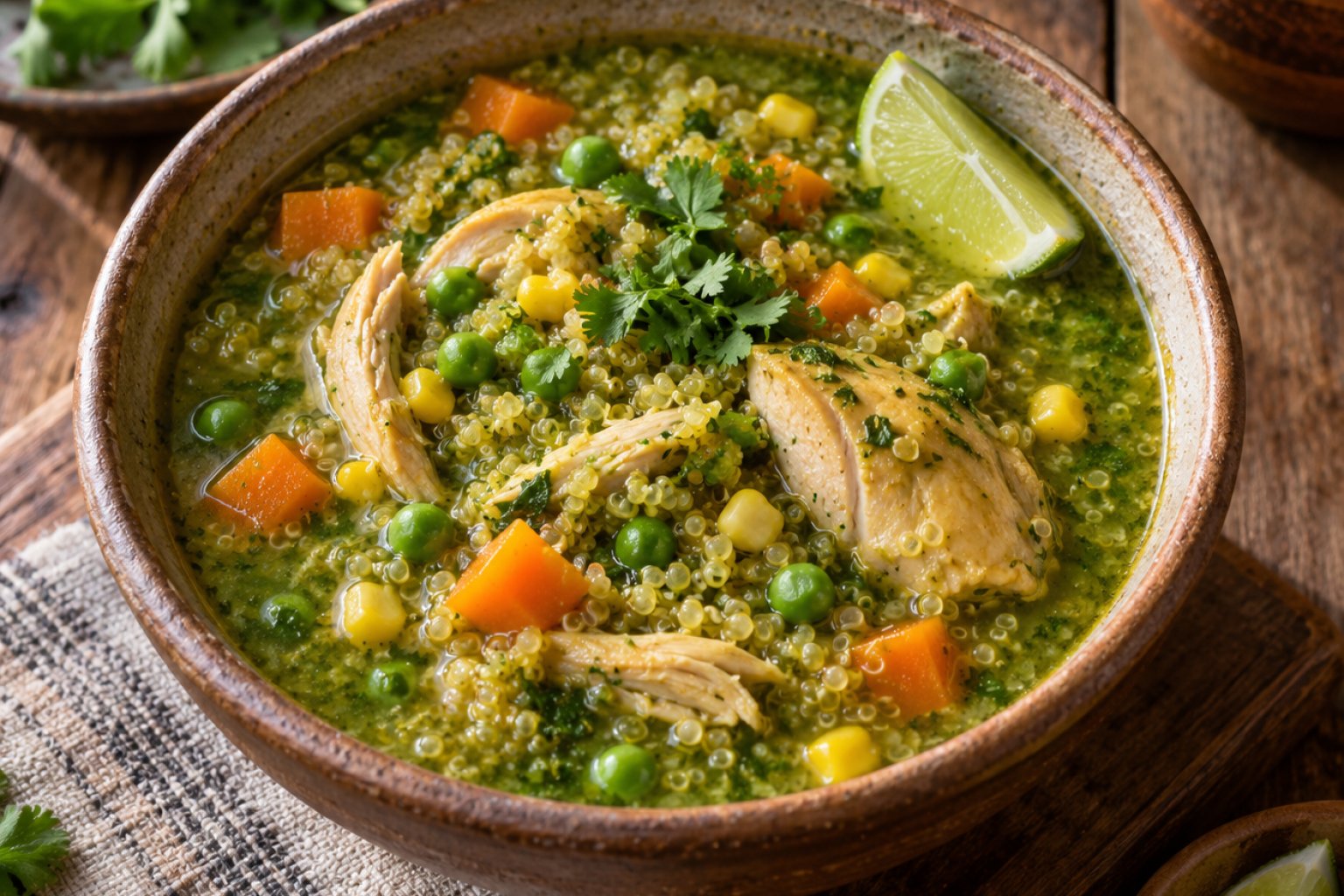 Peruanischer Quinoa-Hühnchen-Eintopf (Aguadito) – Rezept mit Kalorien und Nährwerten
