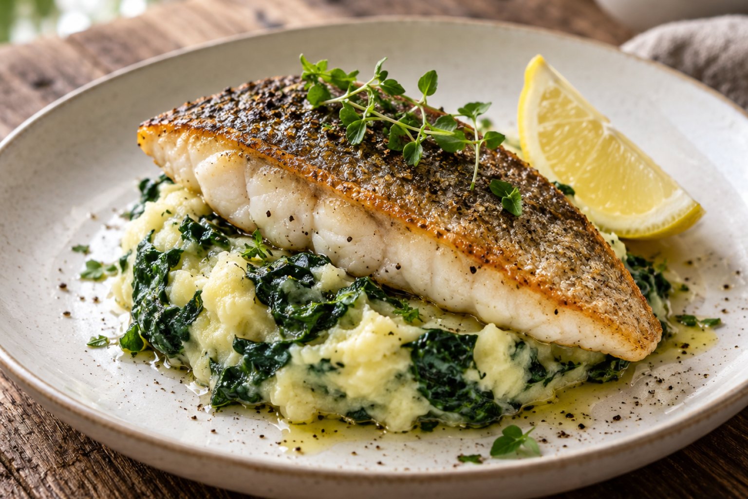 Gebratenes Zanderfilet mit Spinat-Kartoffelstampf