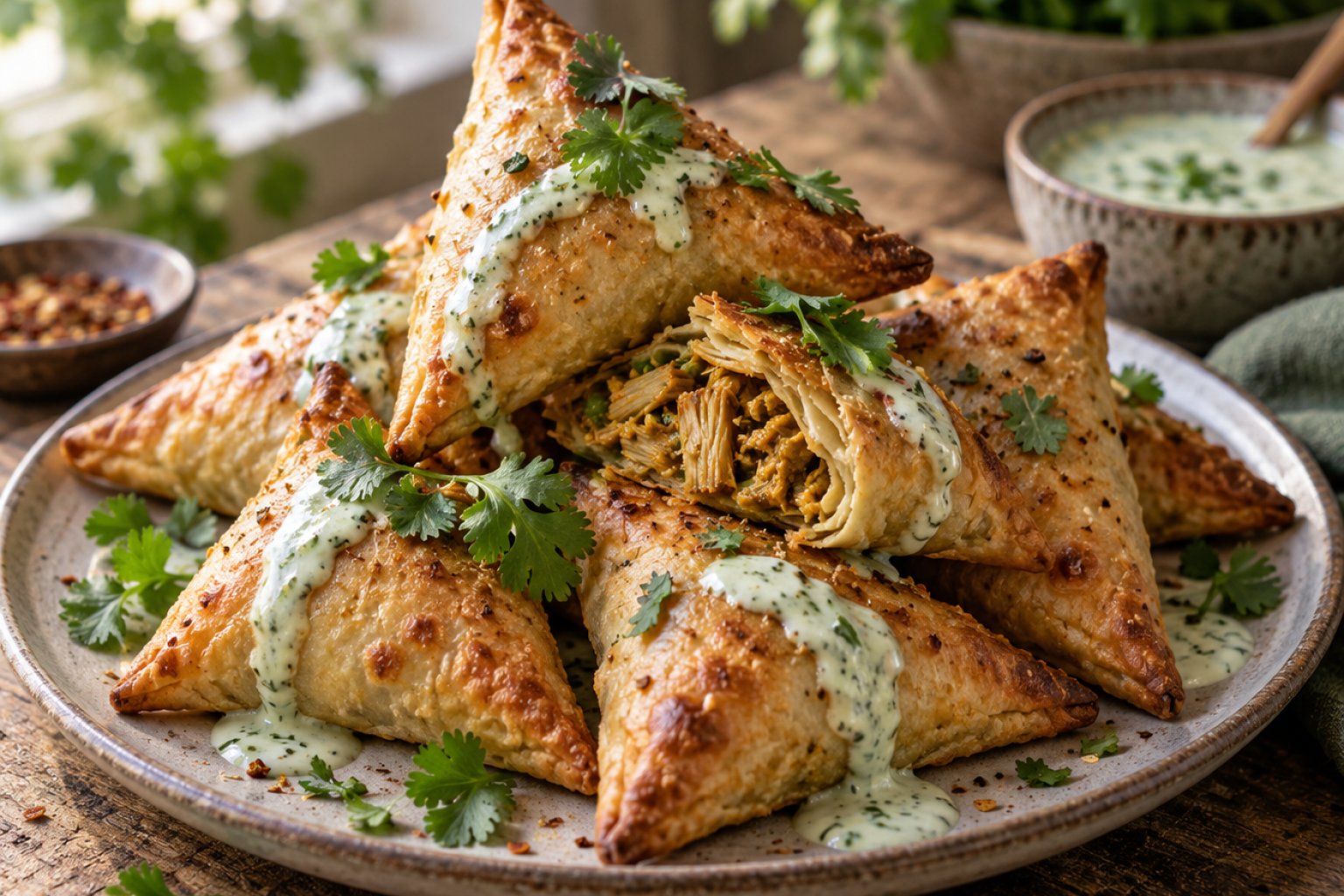 Vegane Jackfruit-Curry-Samosas aus dem Ofen