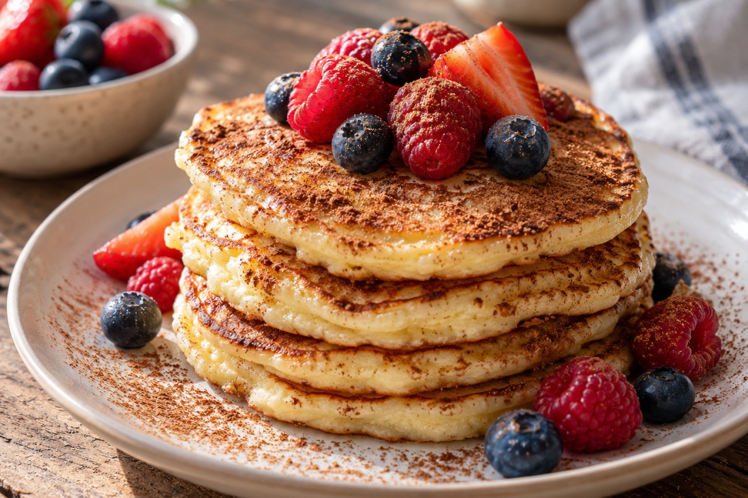Protein-Hüttenkäse-Pfannkuchen mit Zimt