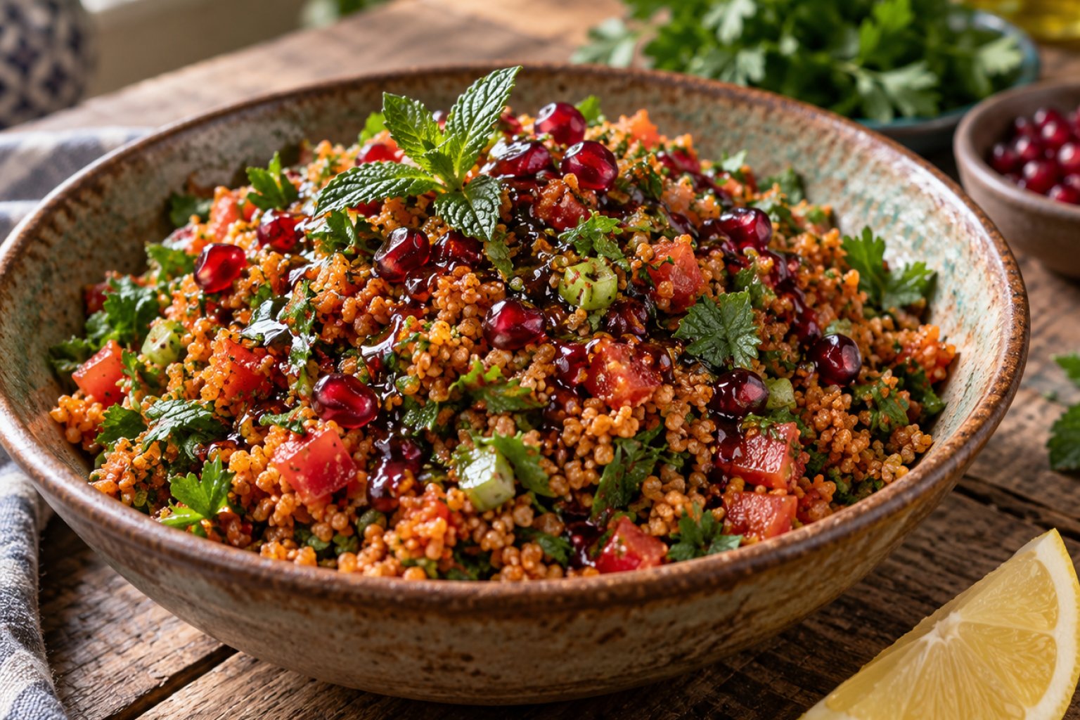 Türkischer Kisir-Bulgursalat mit Granatapfelsirup