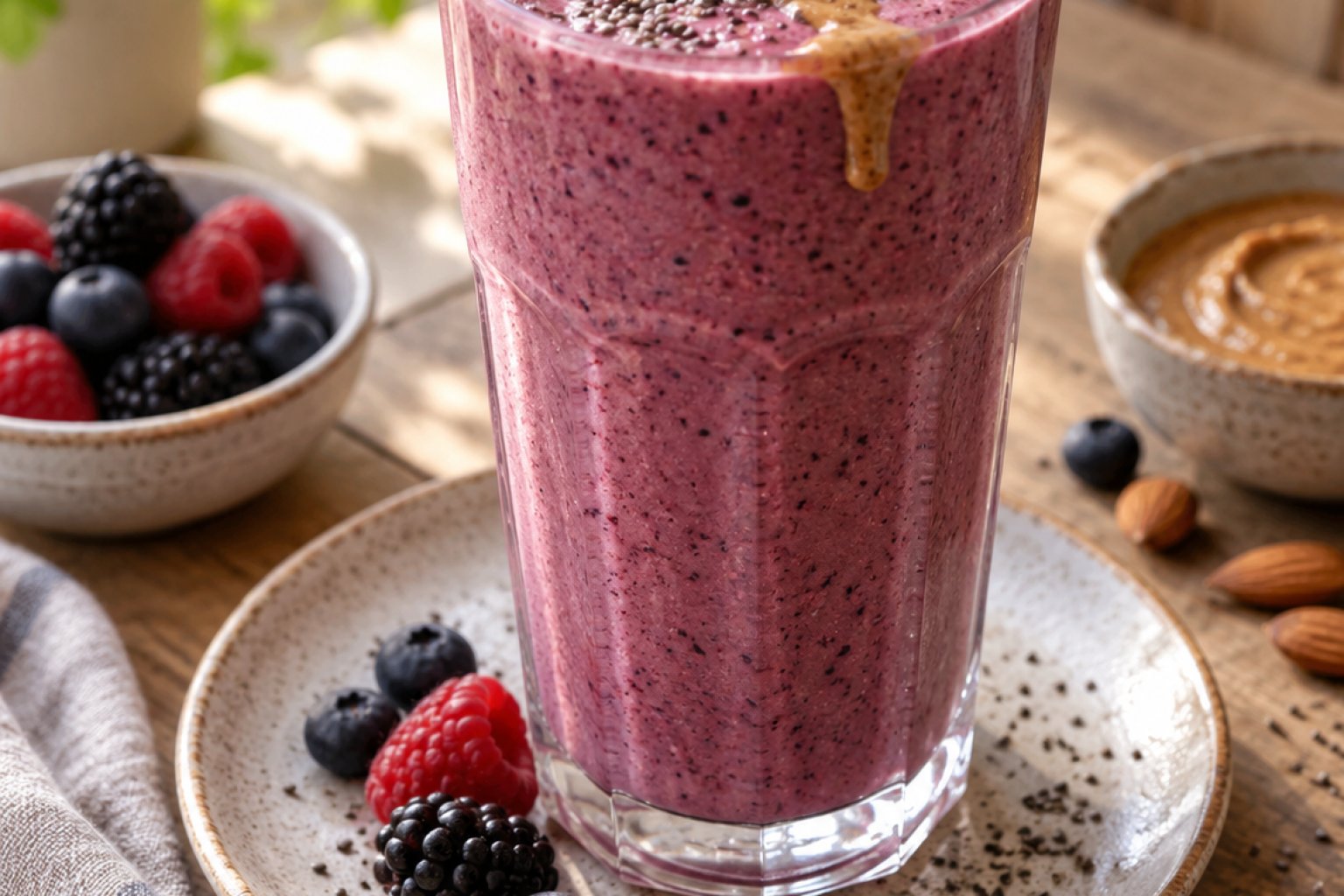 Protein-Beeren-Smoothie mit Mandelbutter
