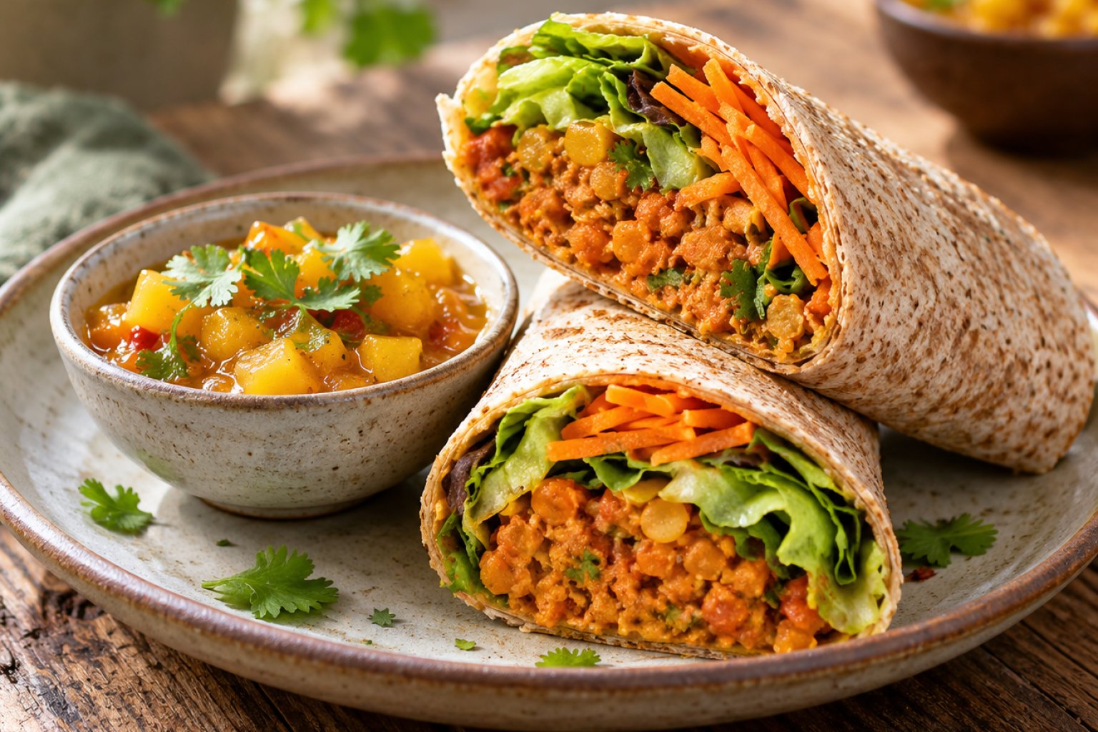 Vegane Rote-Linsen-Wraps mit Mango-Chutney