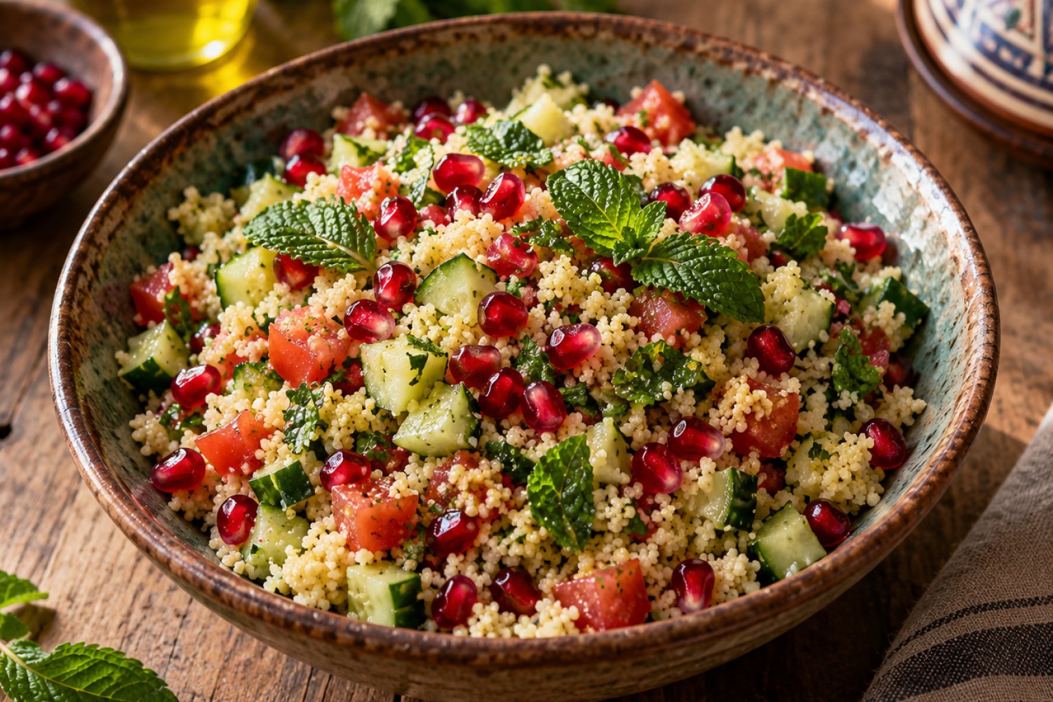 Marokkanischer Pfefferminz-Couscous-Salat mit Granatapfel – Rezept mit Kalorien und Nährwerten