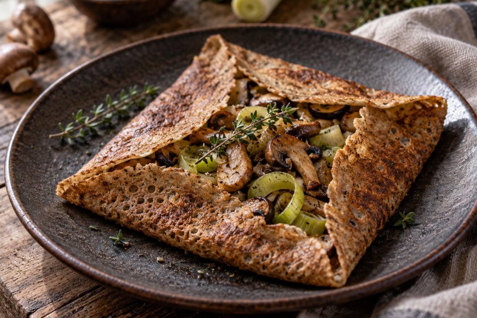 Vegane Buchweizen-Galettes mit Pilzfüllung