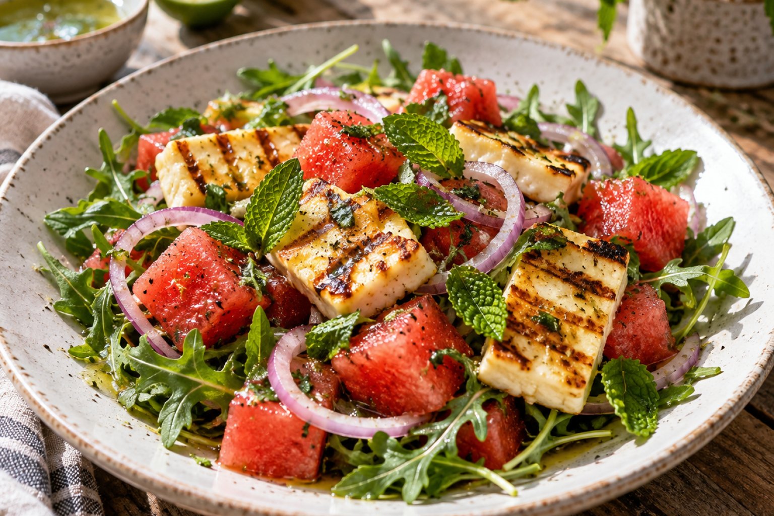 Gegrillter Halloumi-Wassermelonen-Salat mit Minze