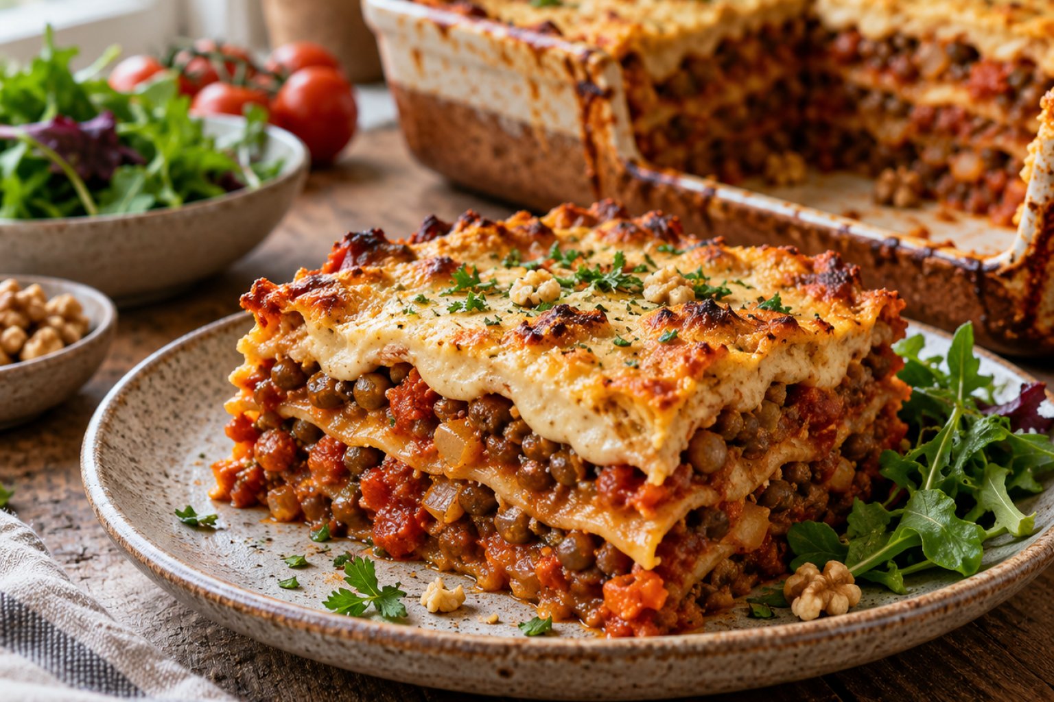 Vegane Linsen-Walnuss-Lasagne – Rezept mit Kalorien und Nährwerten