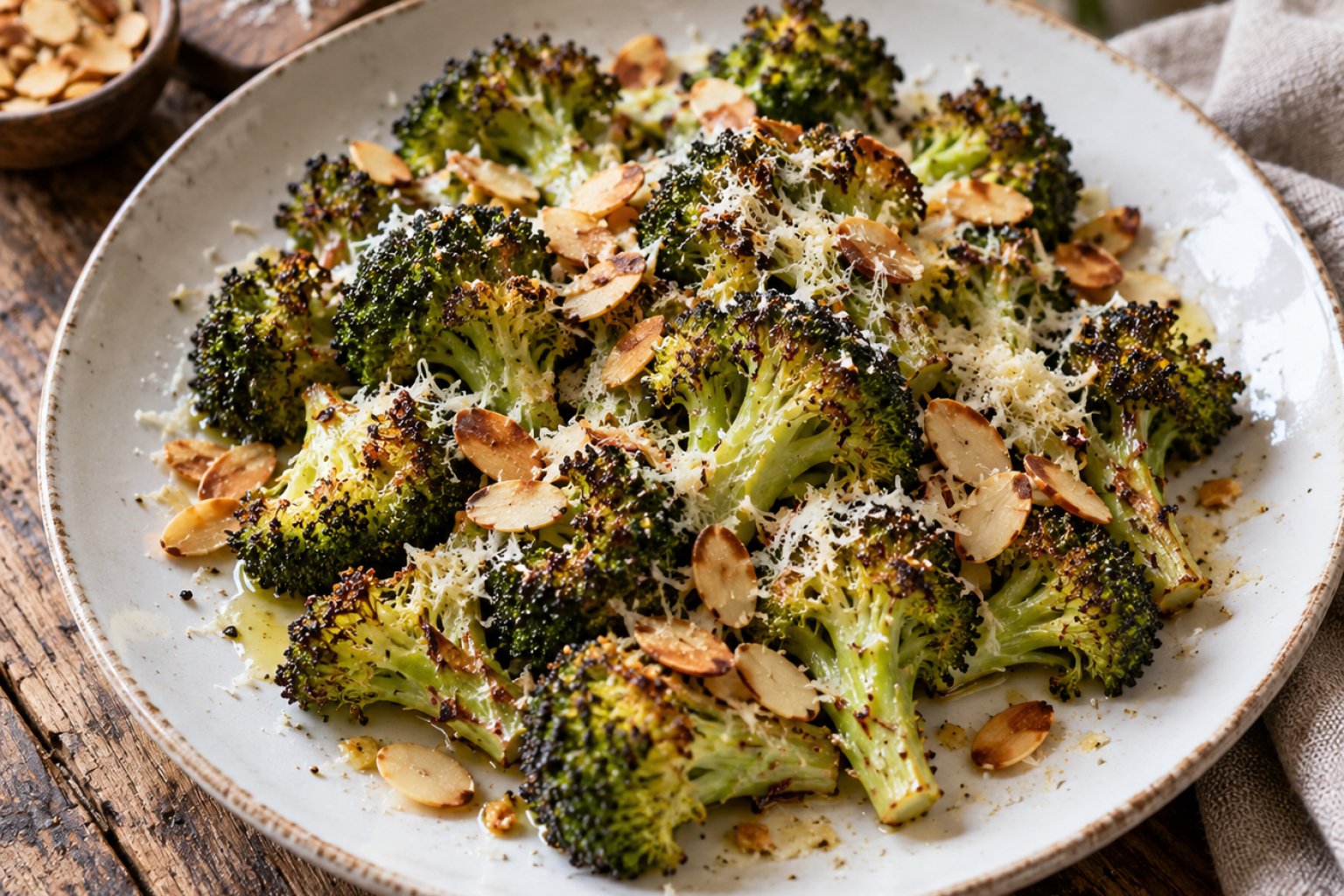 Low-Carb-Ofenbrokkoli mit Parmesan und Mandeln