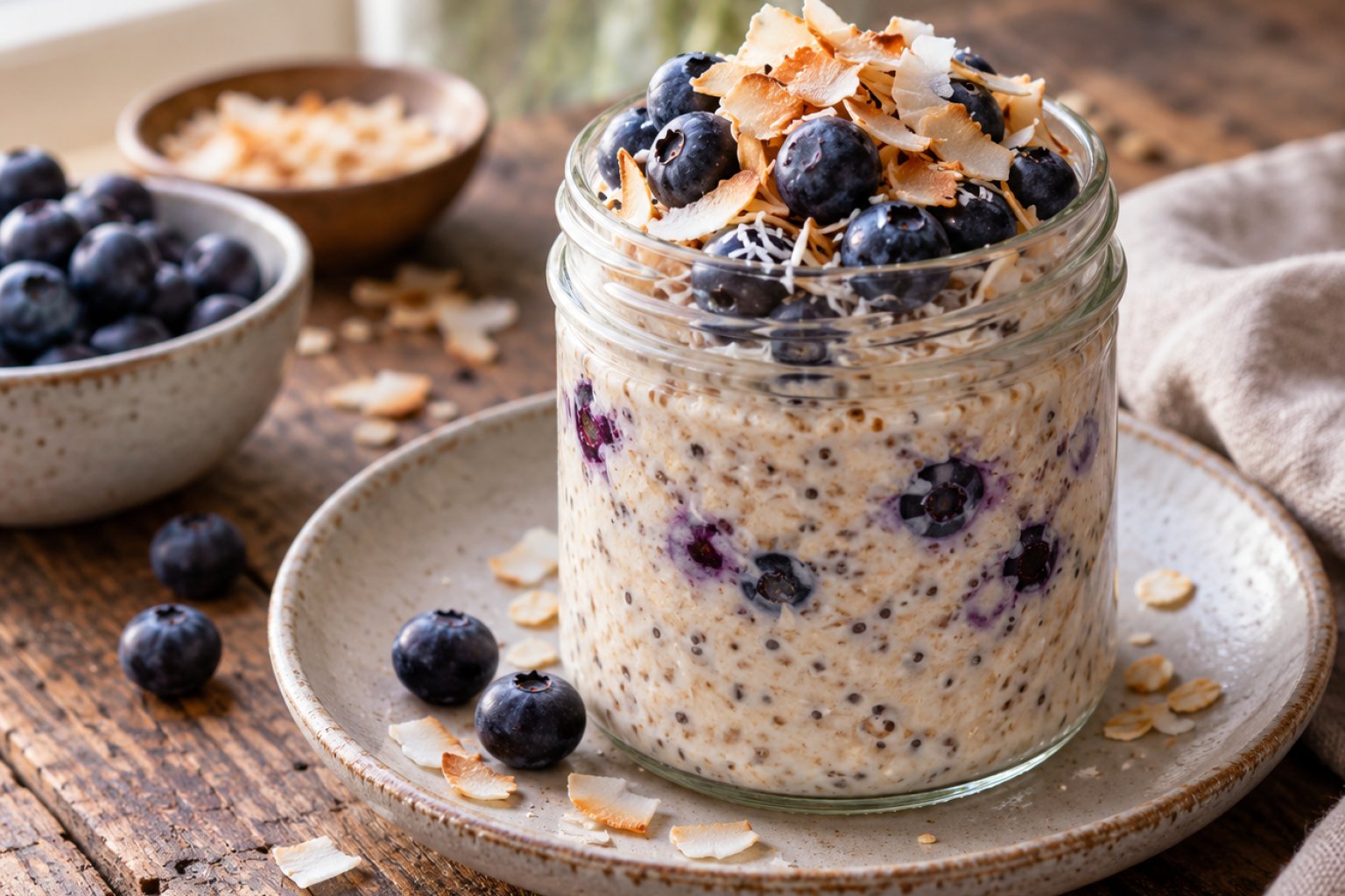 Vegane Kokos-Blaubeer-Overnight-Oats