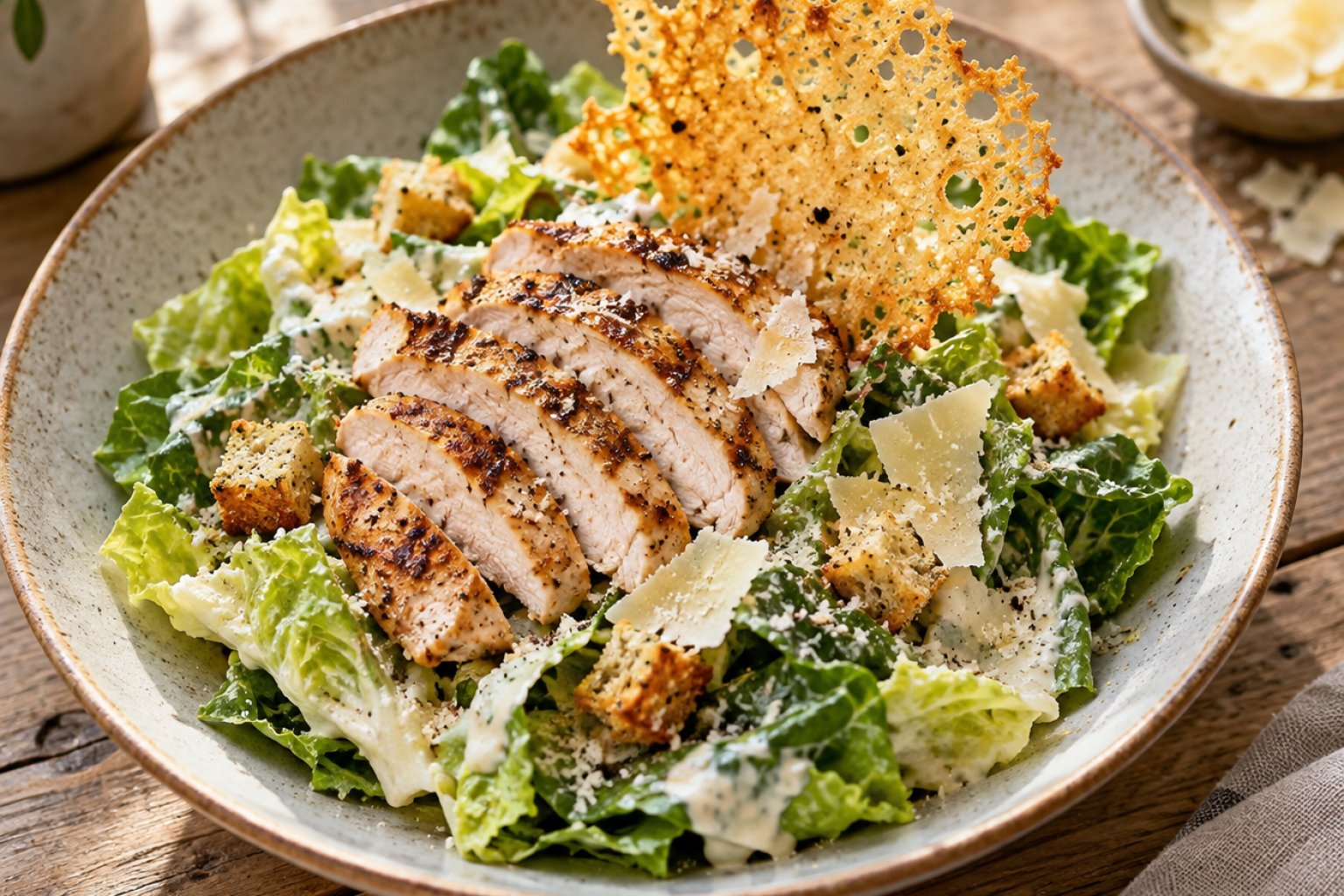 Hähnchen-Caesar-Salat mit Parmesan-Crisp