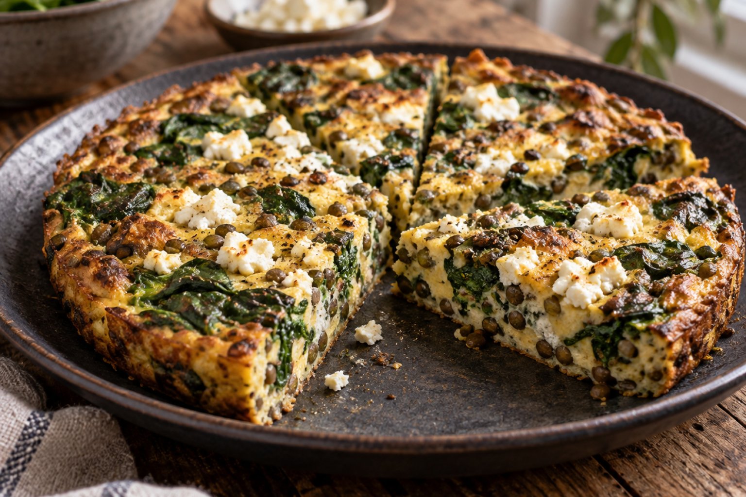 Linsen-Spinat-Frittata mit Feta – Rezept mit Kalorien und Nährwerten
