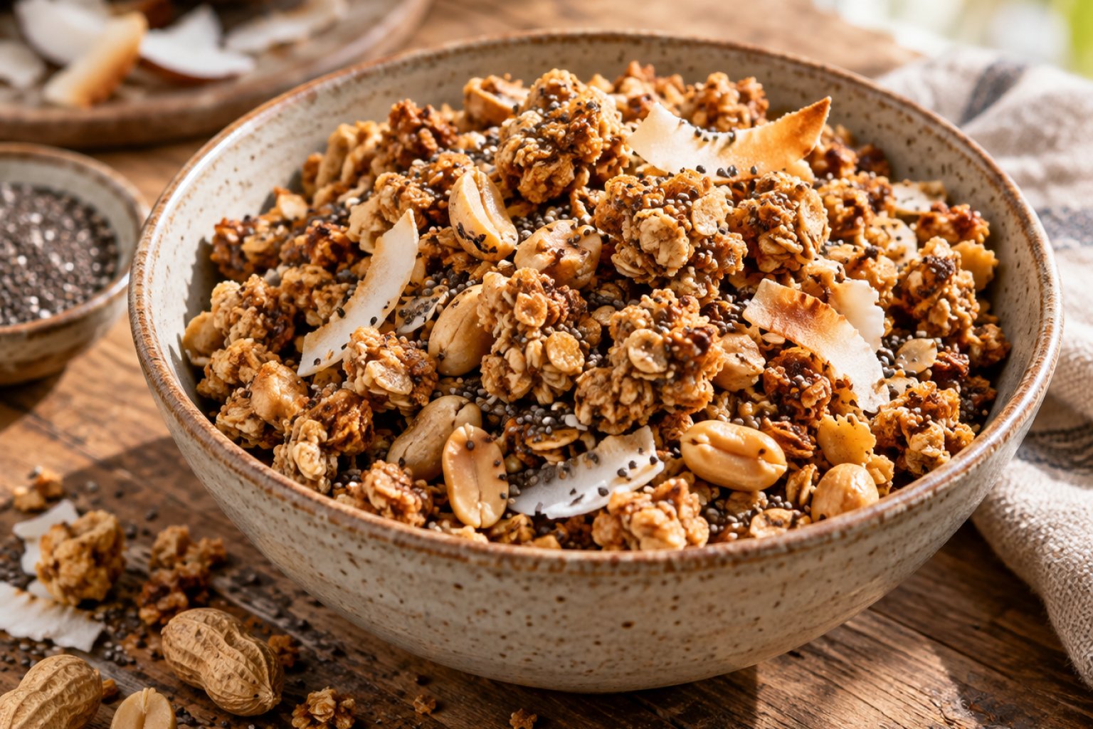 Erdnuss-Kokos-Granola mit Chiasamen