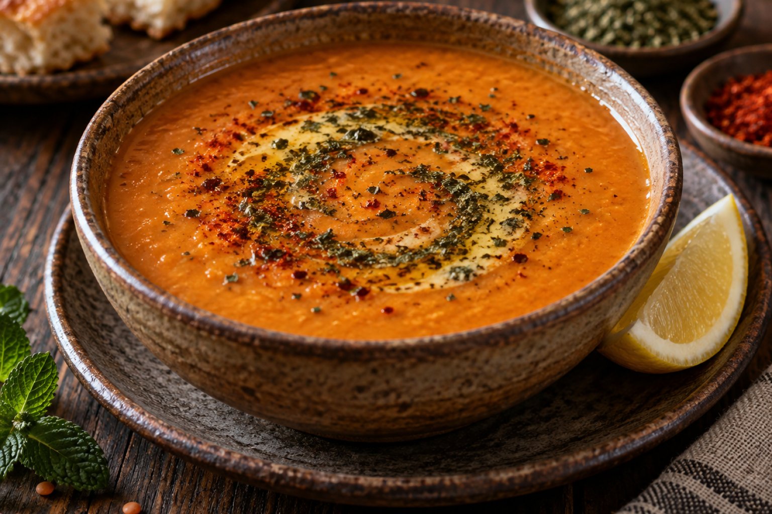 Türkischer Mercimek-Çorbası mit Minze