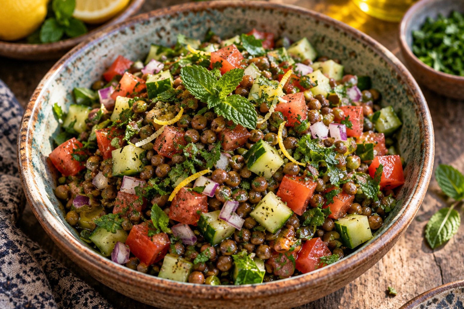 Marokkanischer Pfefferminz-Linsen-Salat mit Zitrone