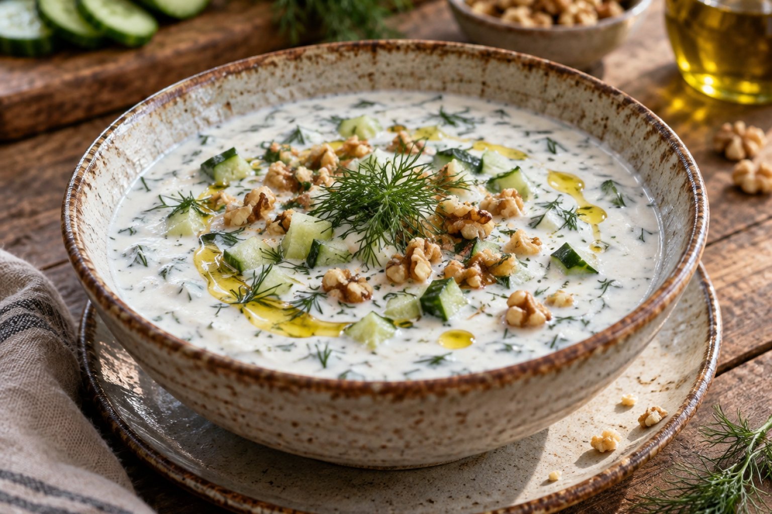 Bulgarischer Tarator mit Gurke und Walnüssen