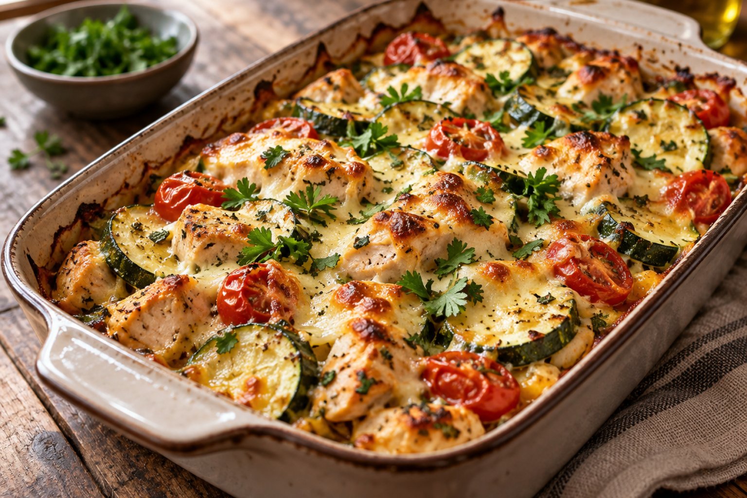 Low-Carb-Hähnchen-Zucchini-Auflauf mit Käse