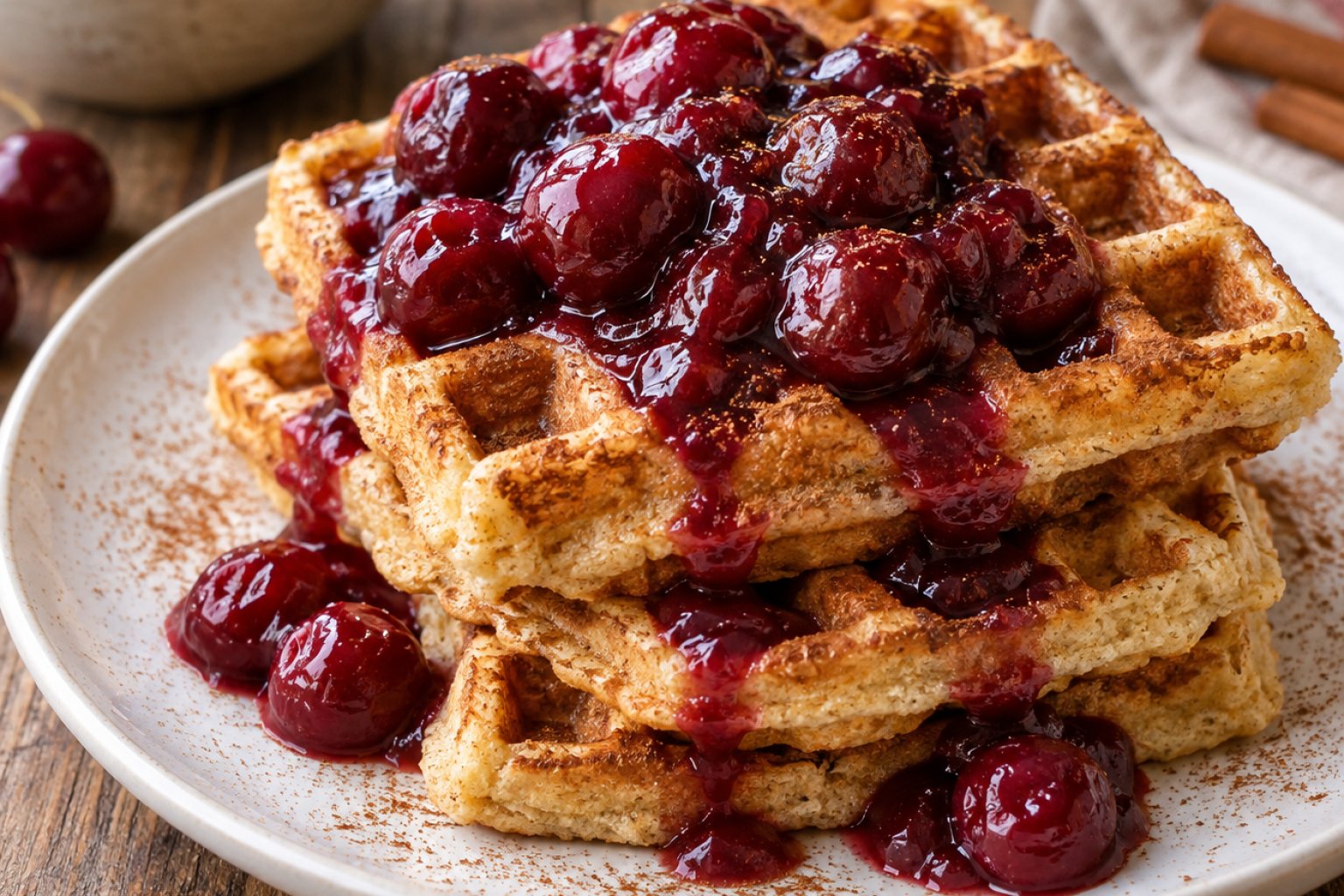 Protein-Grieß-Waffeln mit Kirschkompott