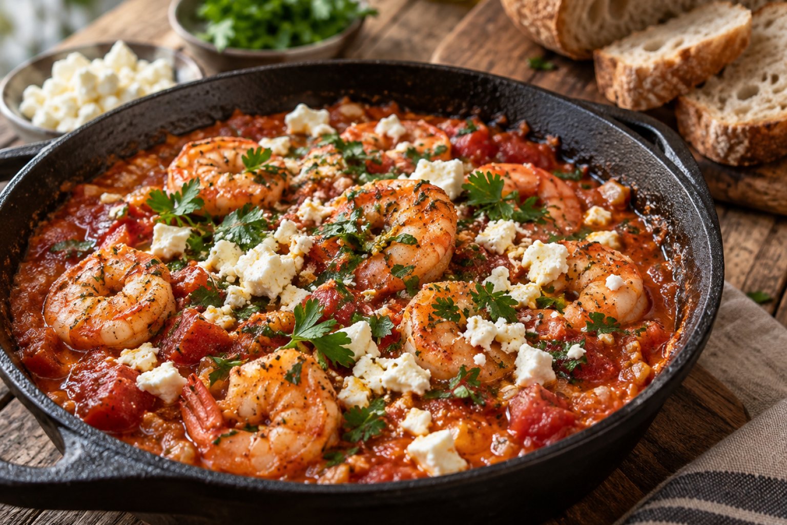 Griechischer Garnelen-Saganaki mit Feta