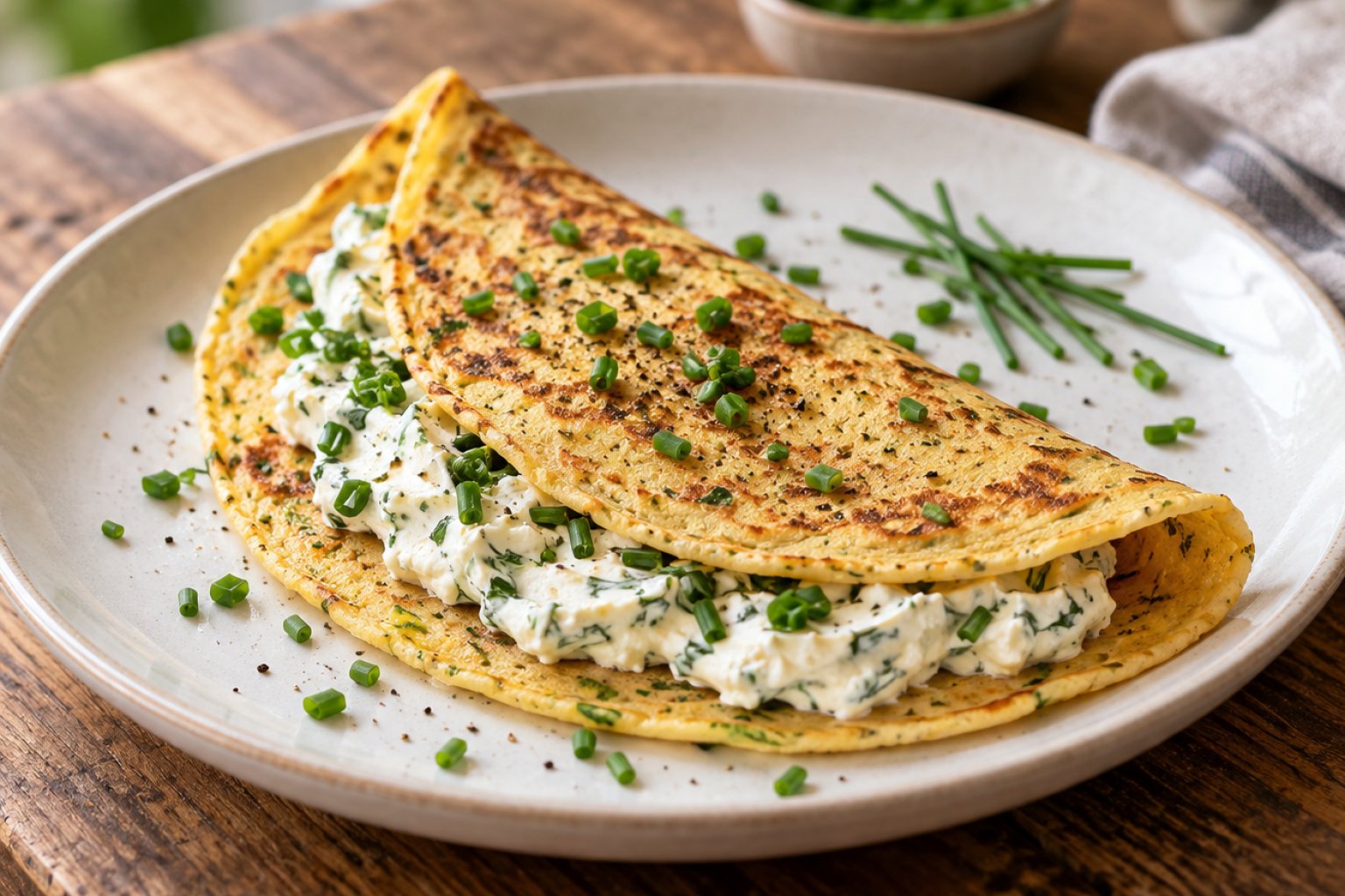 Protein-Kichererbsenmehl-Crêpes mit Frischkäse