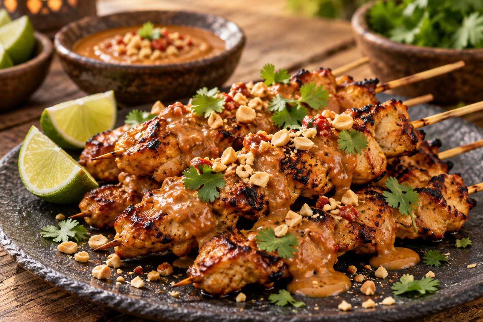 Hähnchen-Satay-Spieße mit Erdnuss-Sambal