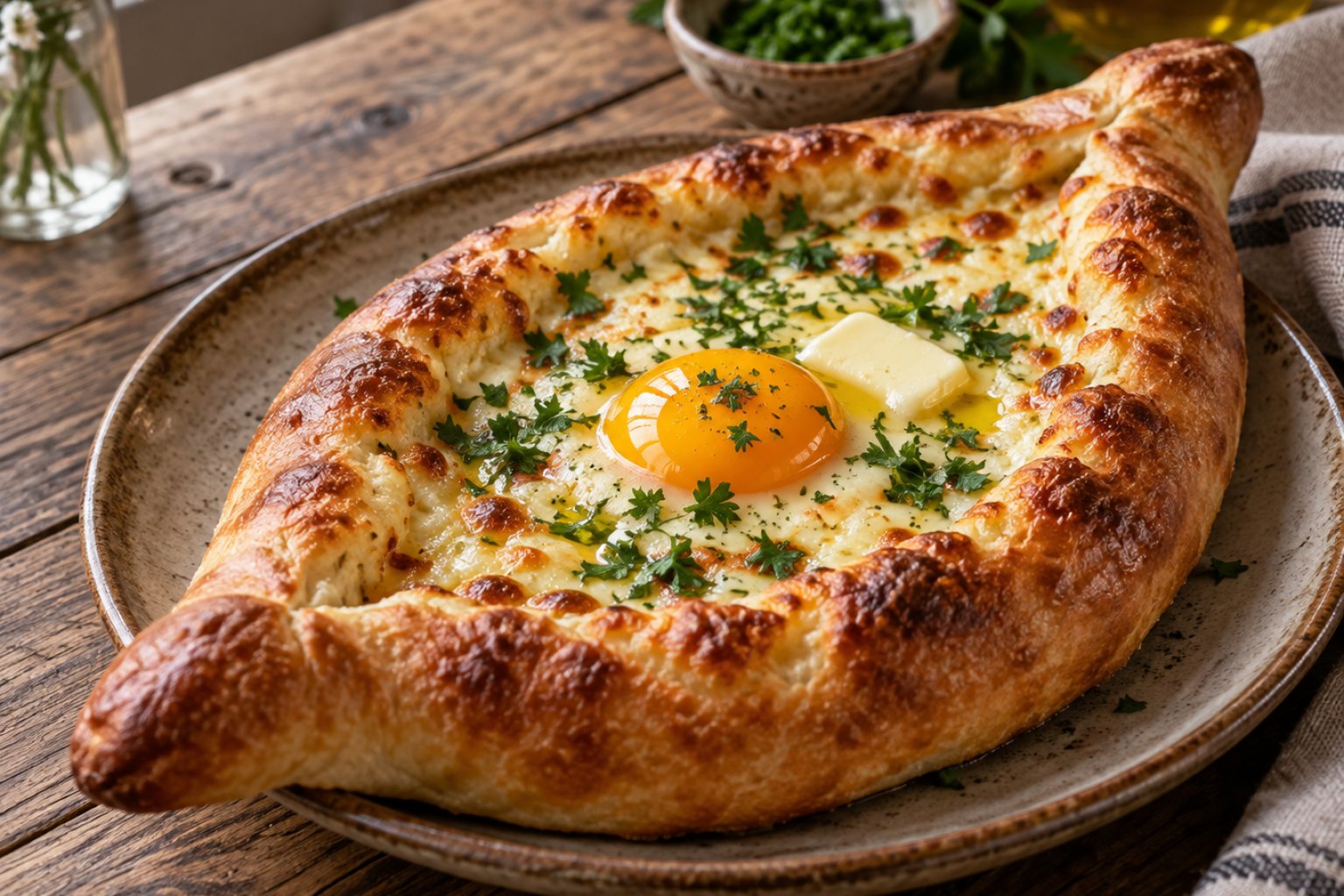 Georgisches Khachapuri mit Käsefüllung