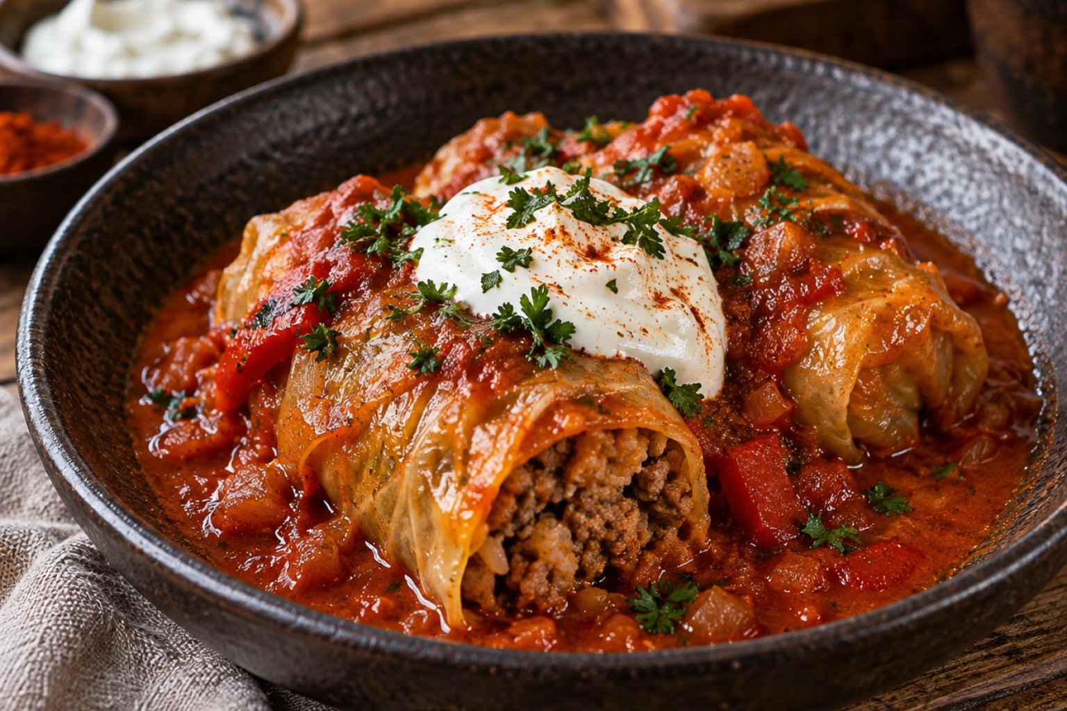 Ungarische Kohlrouladen mit Hackfleisch und Paprika
