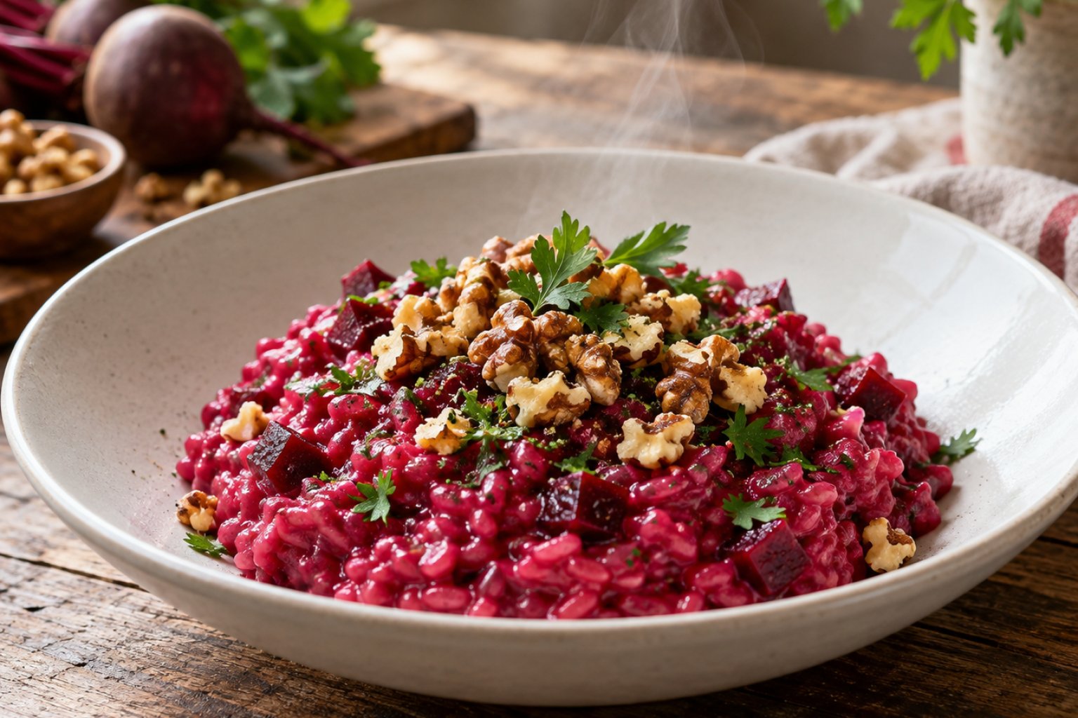 Vegane Rote-Bete-Risotto mit Walnüssen