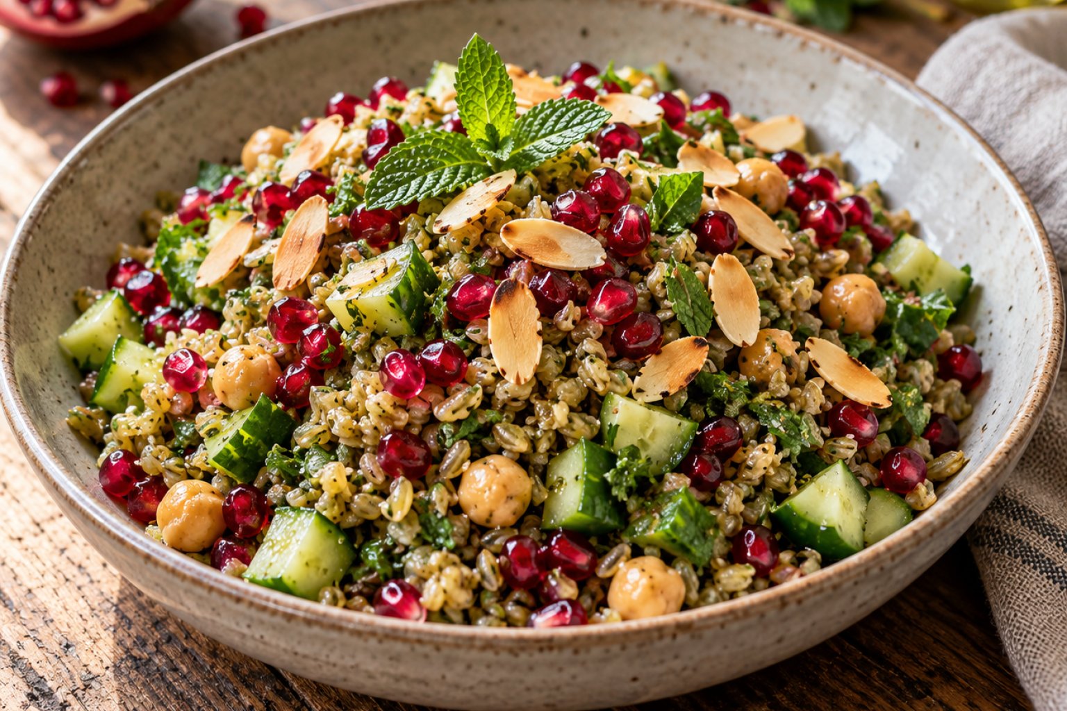 Libanesischer Freekeh-Salat mit Granatapfel und Minze