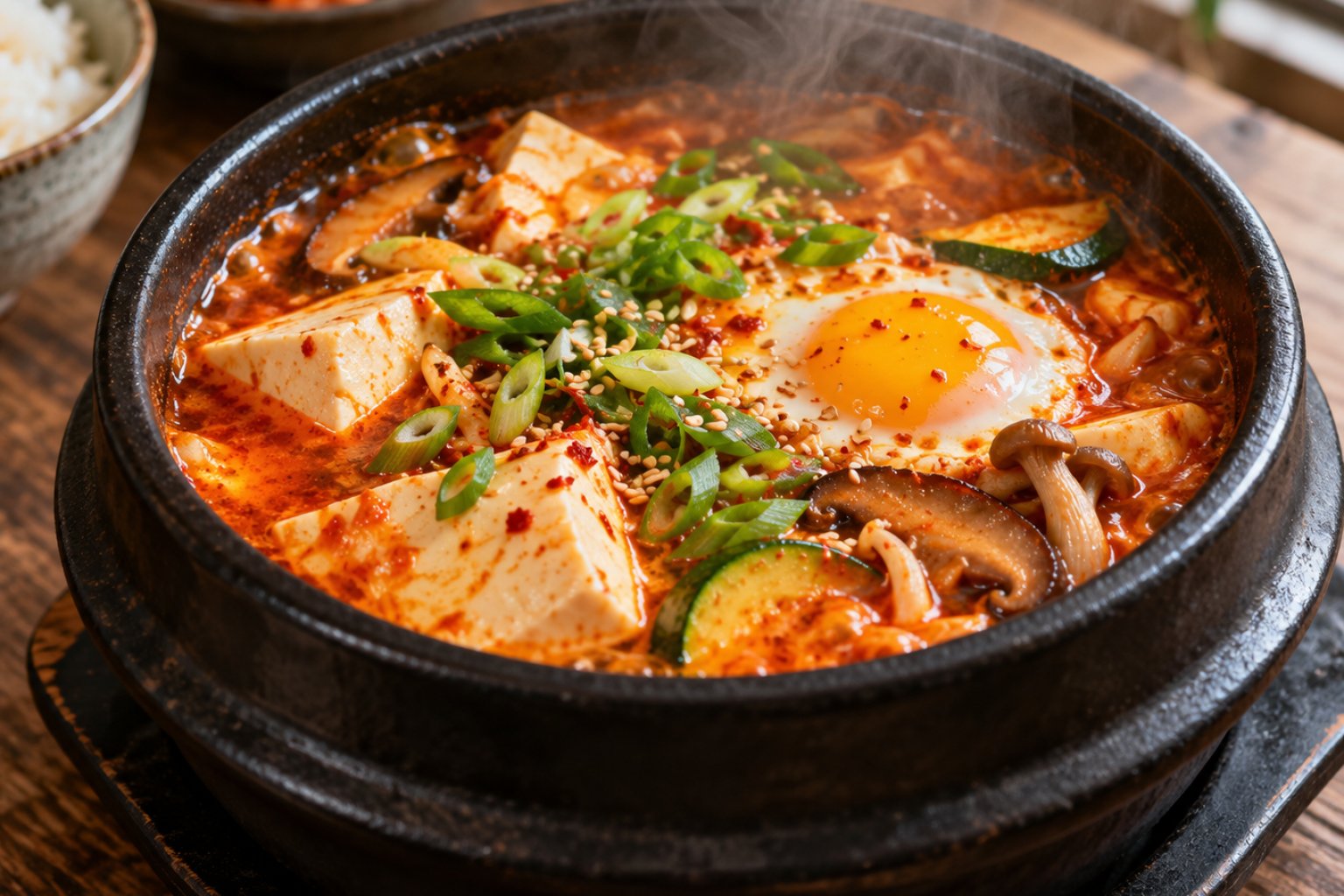 Koreanisches Sundubu-Jjigae mit weichem Tofu