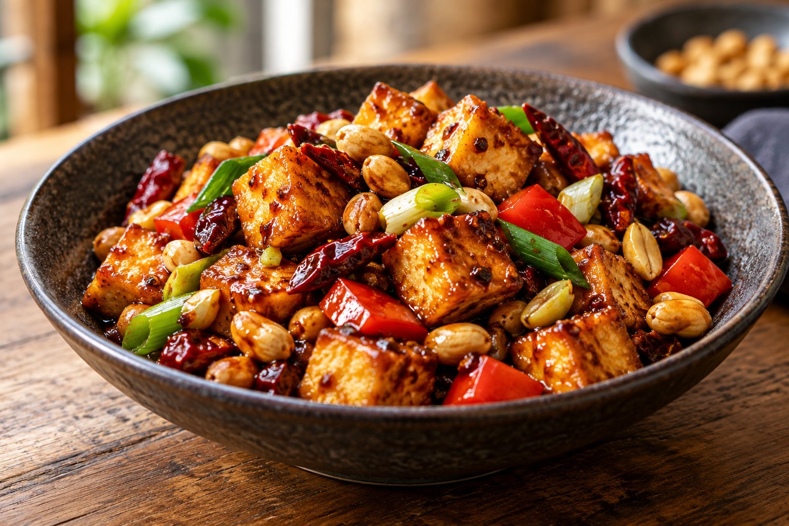 Chinesisches Gong Bao Tofu mit Erdnüssen