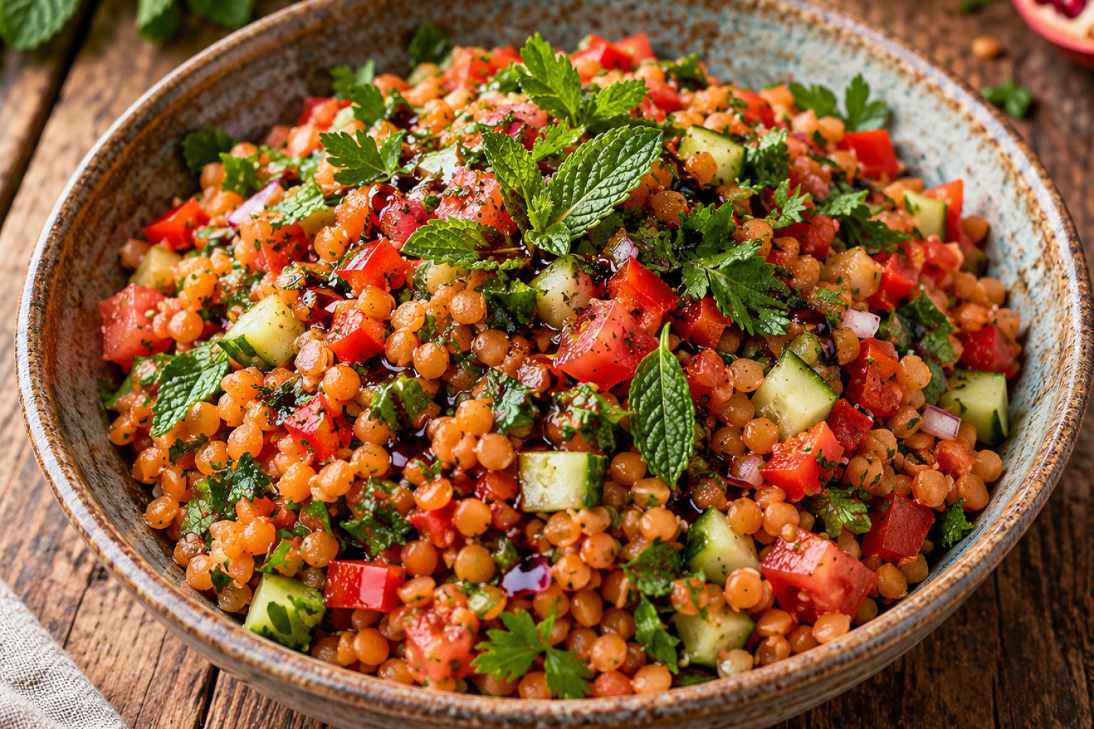 Türkischer Kısır-Linsensalat mit Minze