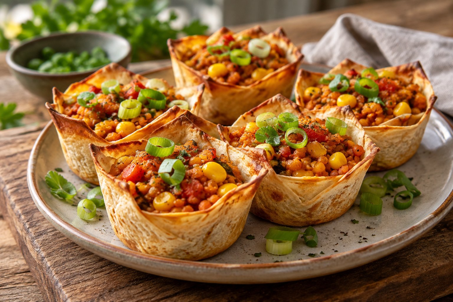 Vegane Rote-Linsen-Wrap-Muffins mit Mais