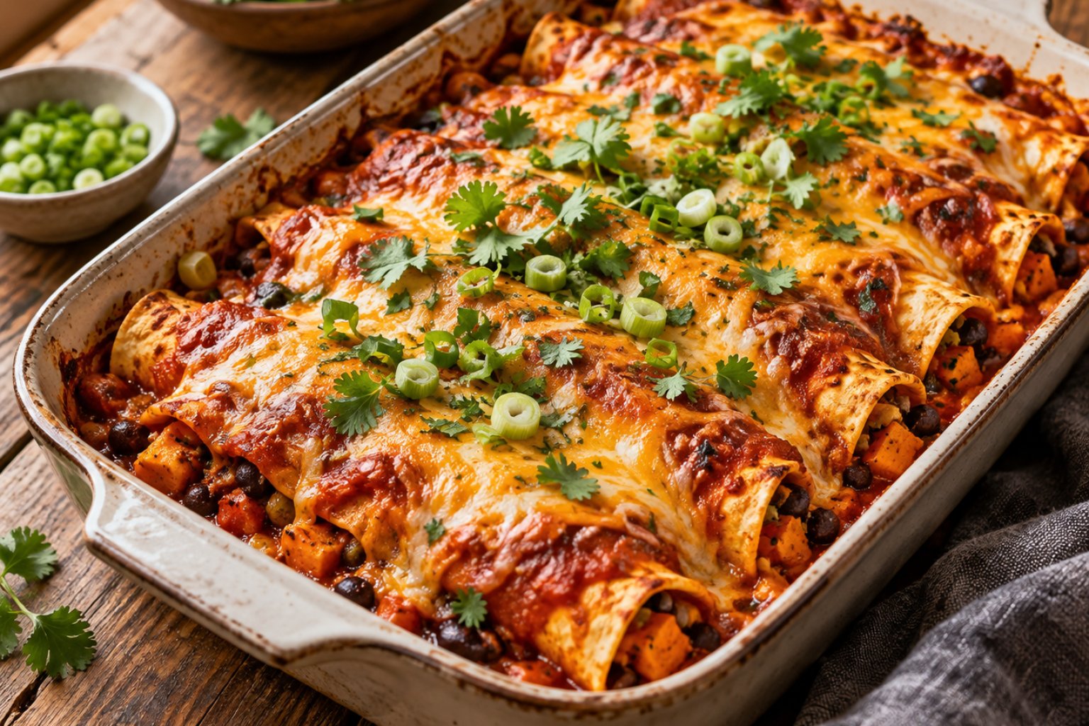 Gebackene Süßkartoffel-Black-Bean-Enchiladas