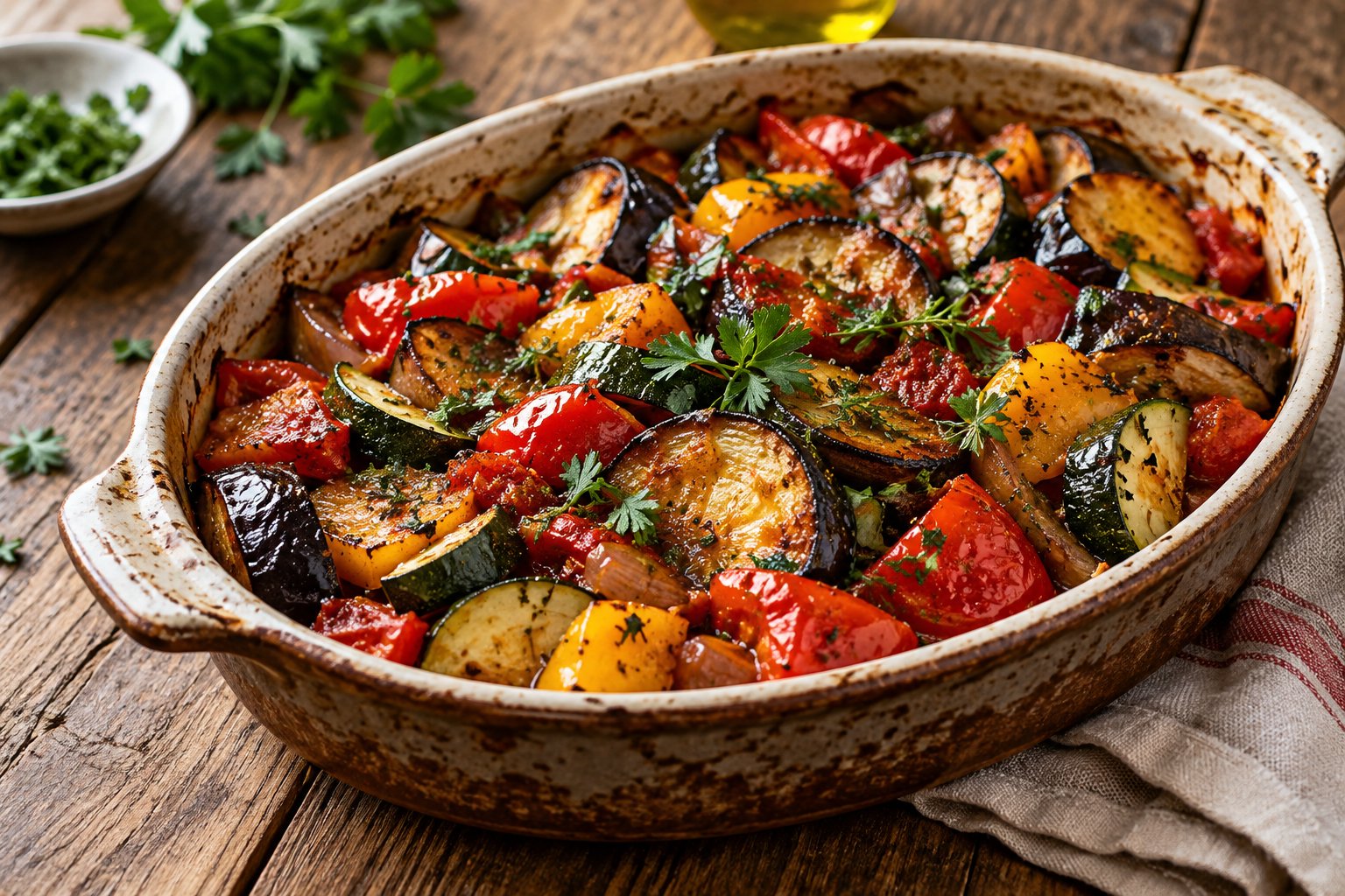 Französische Ratatouille mit Kräutern aus dem Ofen