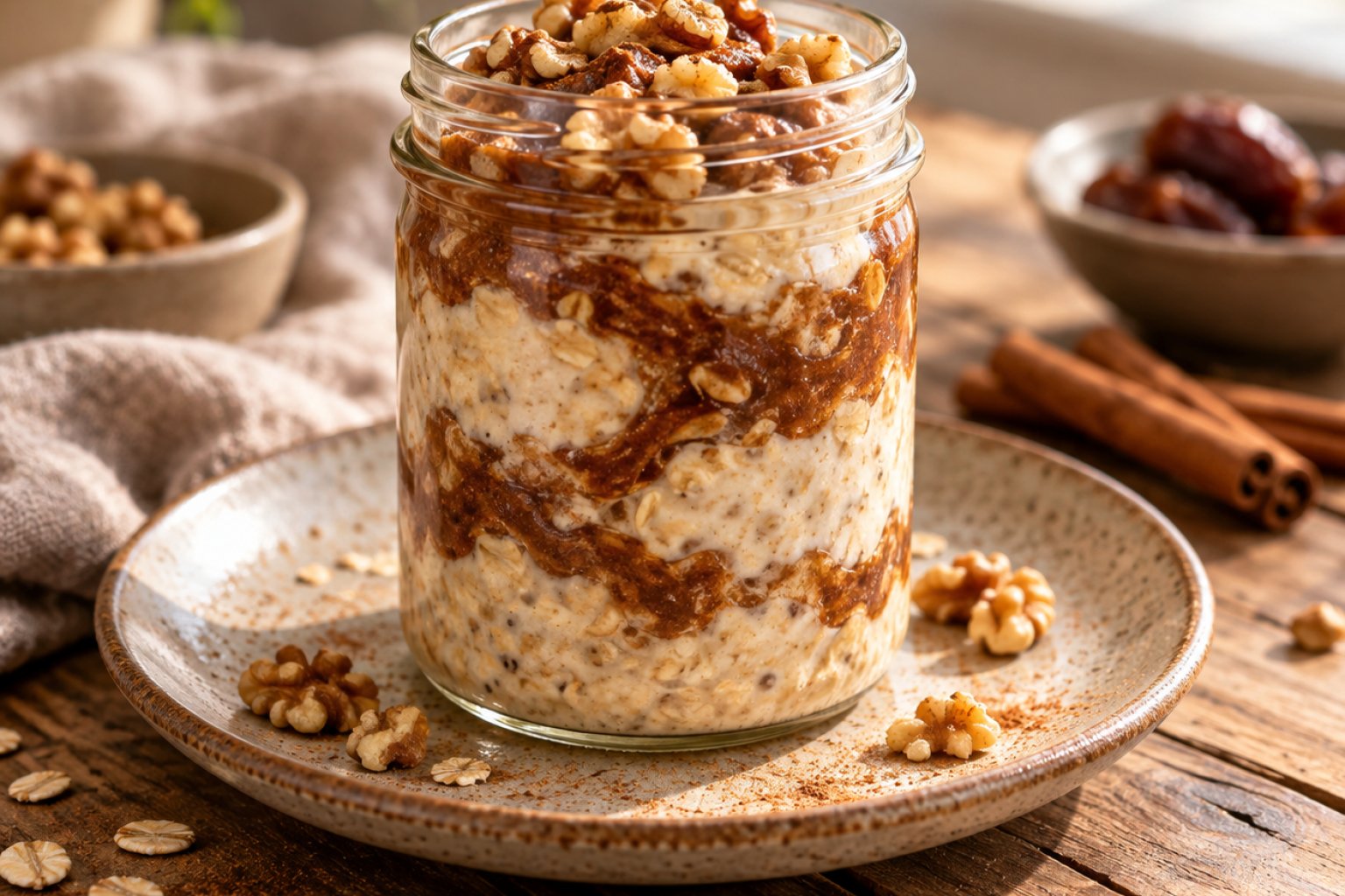 Vegane Haferflocken-Zimtschnecken-Overnight-Jar