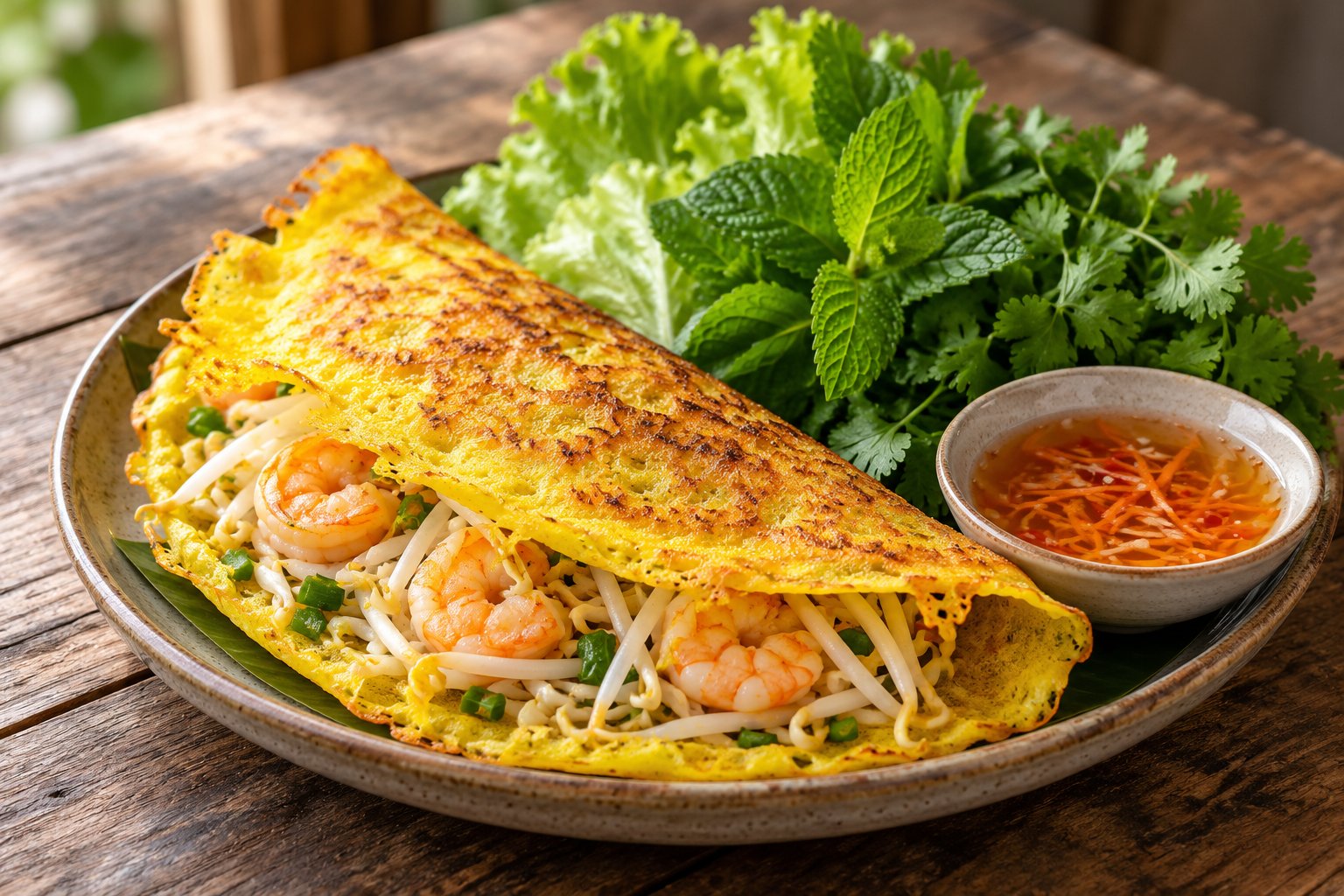 Vietnamesisches Banh Xeo mit Garnelen und Sprossen – Rezept mit Kalorien und Nährwerten