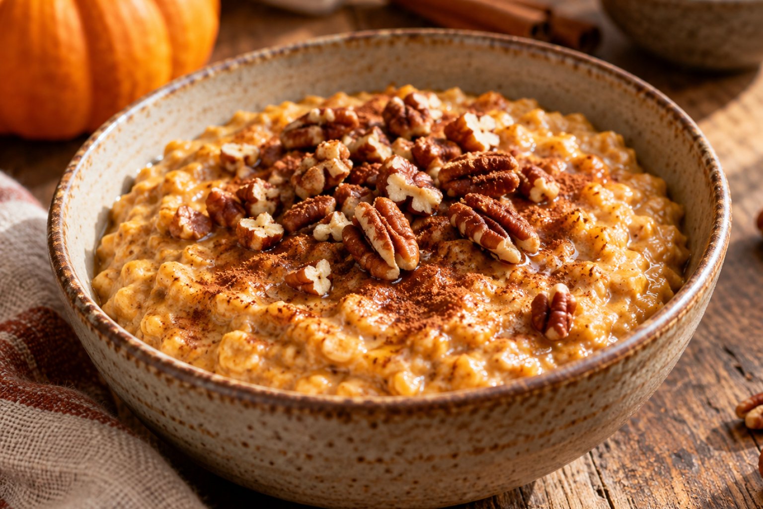 Amerikanischer Pumpkin Spice Porridge mit Pekannüssen – Rezept mit Kalorien und Nährwerten