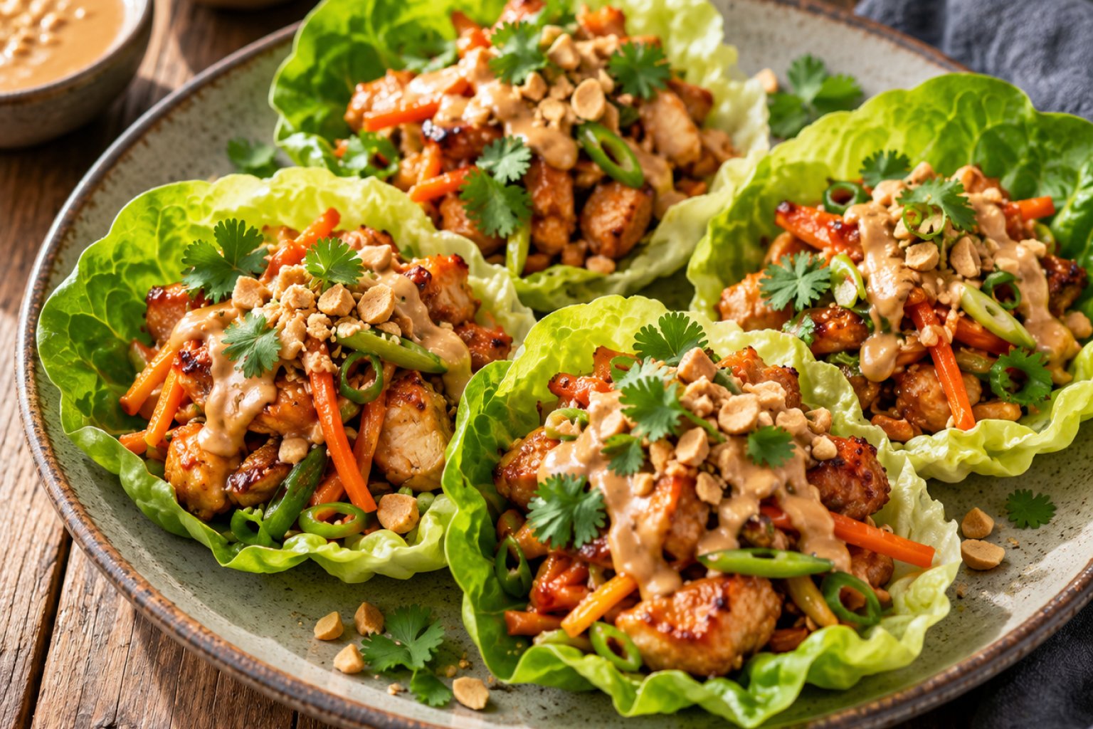 Low-Carb-Hühnchen-Lettuce-Wraps mit Erdnusssauce