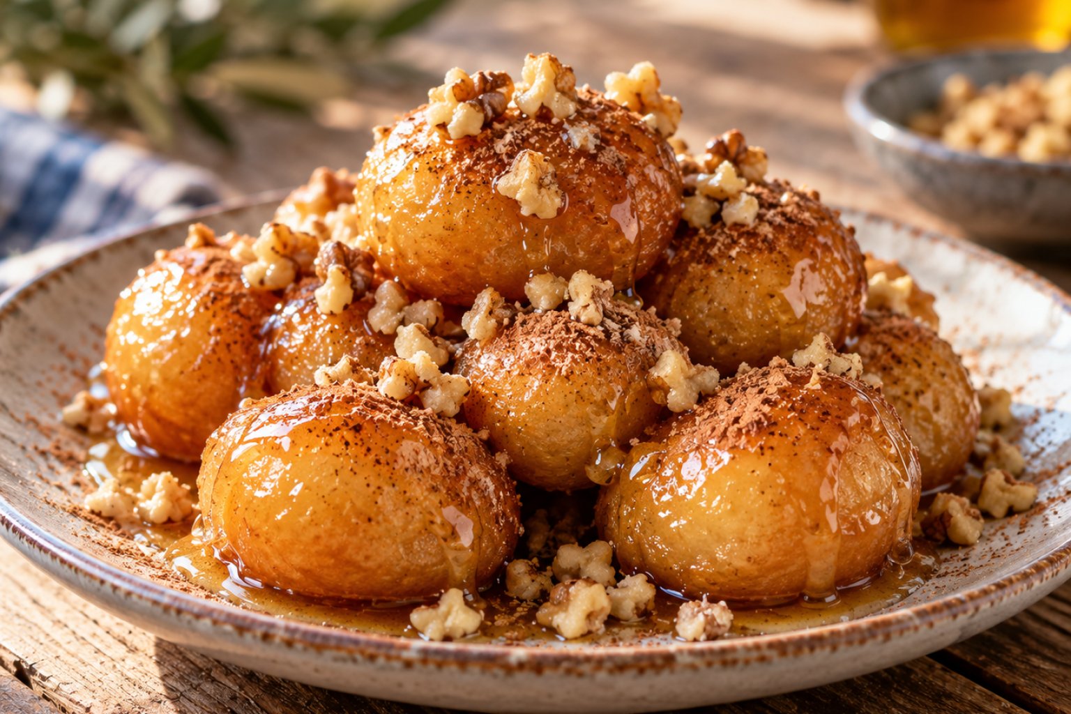 Griechischer Loukoumades-Snack mit Honig und Zimt